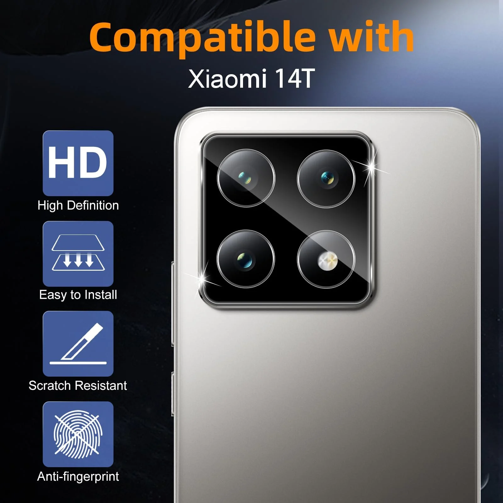DL3 Mobilak Xiaomi 14T Camera Lens Protector Tempered Glass Screen Protector HD [Full Coverage][Anti-Scratch] Drop Protection Ultra Clear/Thin Lens Case - Black