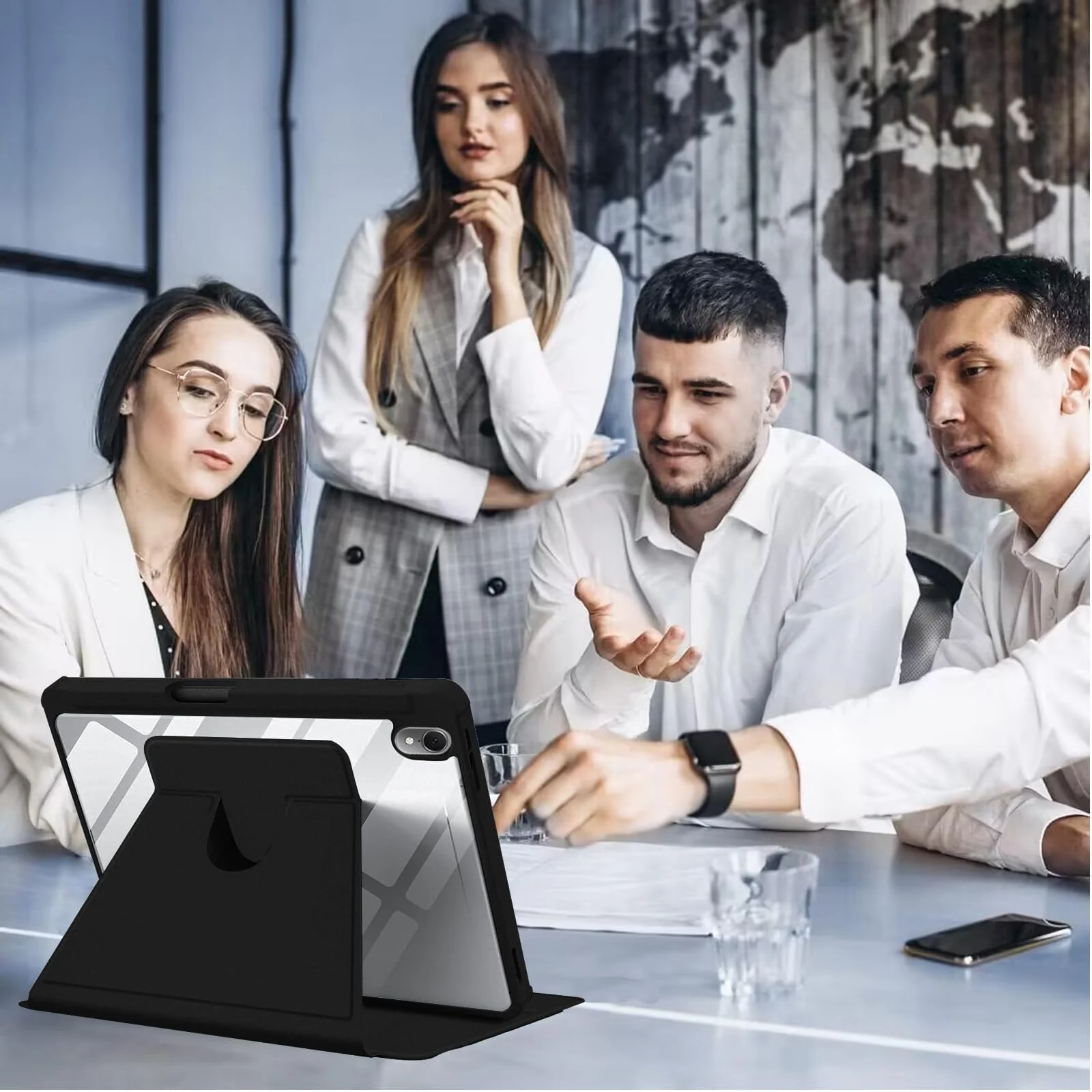 DL3 Mobilak Case for Xiaomi Redmi Pad SE 11 inch Tablet 2023, 360° Rotation Multi-angle Stand Slim Cover PU leather + Transparent Acrylic case with Pen Holder Auto Wake/Sleep - Black