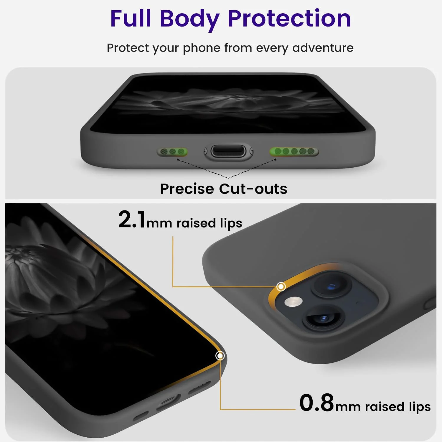DL3 Mobilak Liquid Silicone Case for iPhone 15, Supports wireless charging, Shock-absorbing protection, Anti-fingerprint finish - B.Gray