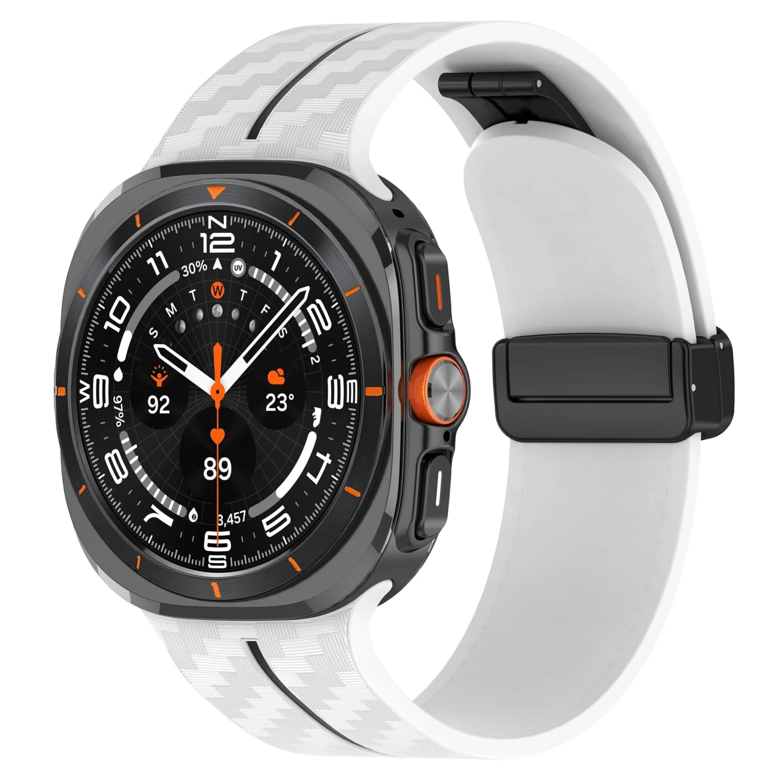 DL3 Mobilak Rubber Band Compatible with Samsung Galaxy Watch 7 Ultra 47mm Band (2024), Soft Sport Silicone Replacement Bands Carbon Fiber Magnetic Buckle for Galaxy Watch 7 Ultra Strap - White Black