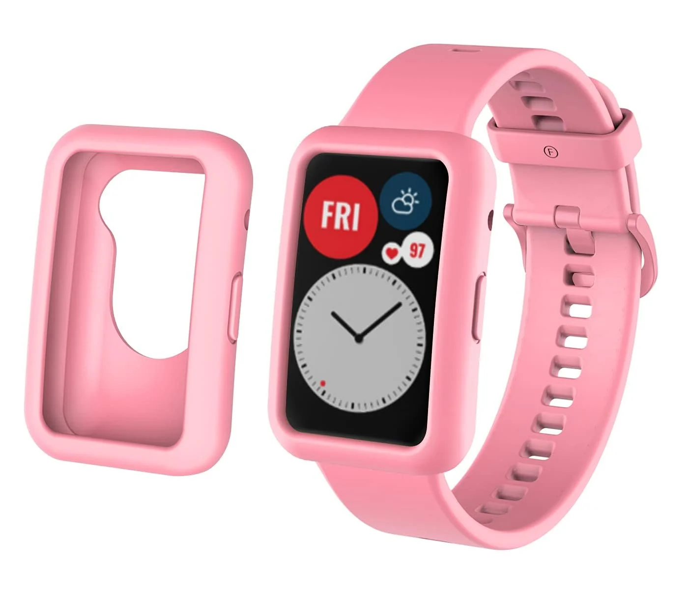 DL3 Mobilak Bands Replacement and case for Huawei Watch Fit, Band for Women Men, Silicone Quick Release Soft Rubber Replacement Watch Band - Pink