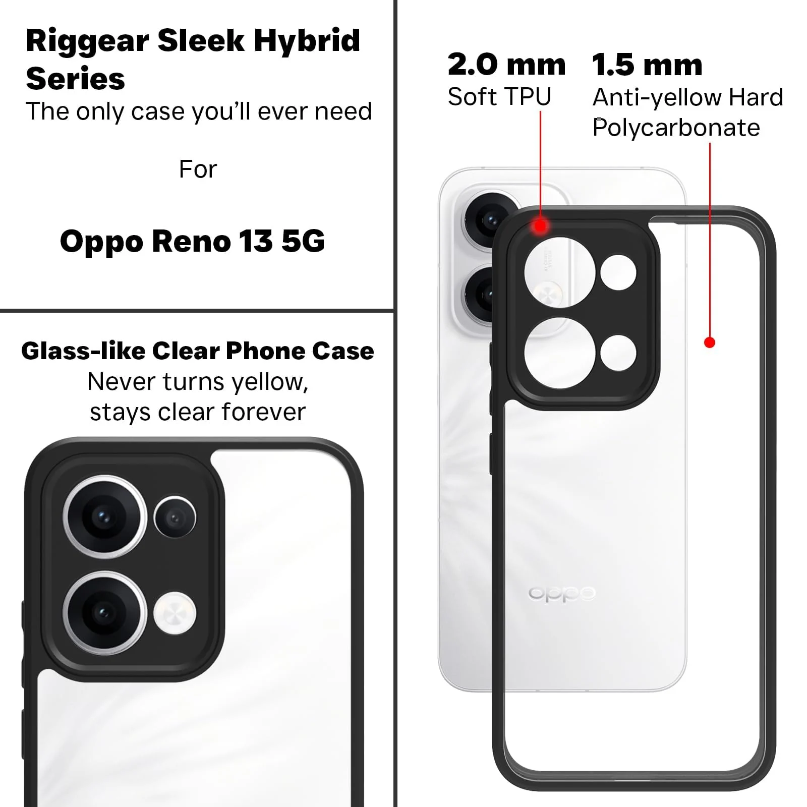 DL3 Mobilak Rugged Protective Case for OPPO Reno 13 5G / OPPO Reno13 5G, Camera protection, Shock-absorbing protection, Scratch-resistant surface - Black
