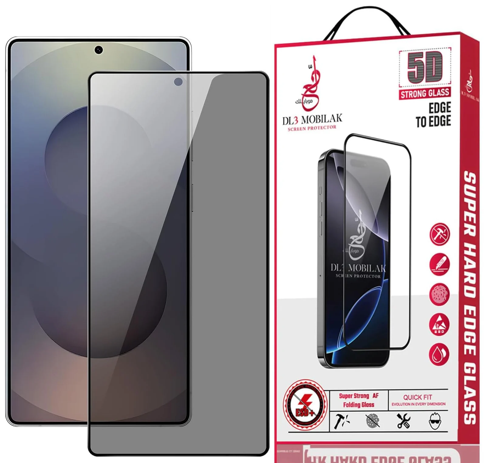 DL3 Mobilak Screen Protector for Samsung Galaxy S26 Ultra UV Glass Fingerprint Reader Support 3D Curved Anti-Spy Tempered Glass Screen Protector - Privacy
