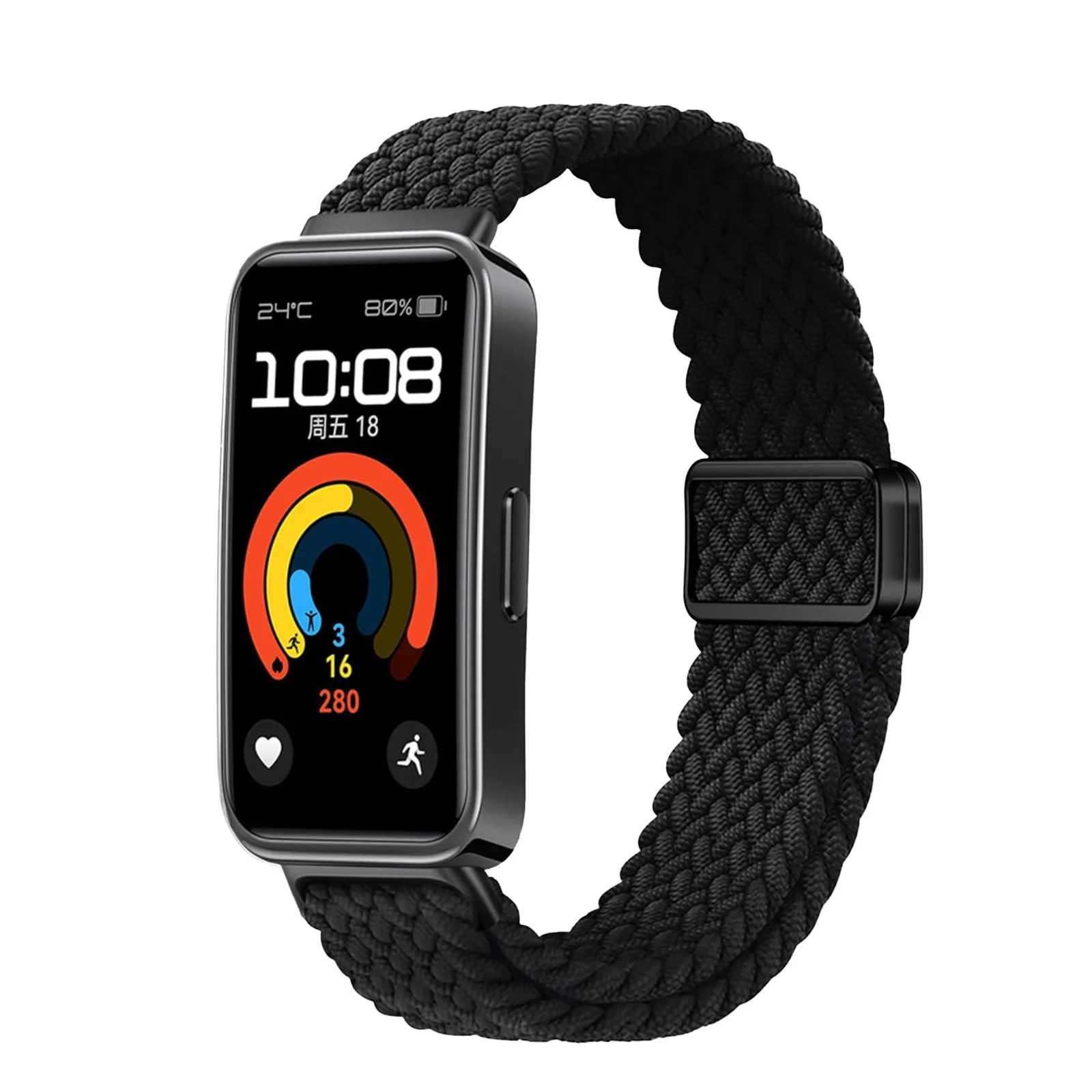DL3 Mobilak Braided Strap for Huawei Band 9/Huawei Band 8 for Men Women, Adjustable Nylon Sport Elastic Loop Band with Magnetic Clasp for Huawei Band 9/Huawei Band 8 Smartband - Black