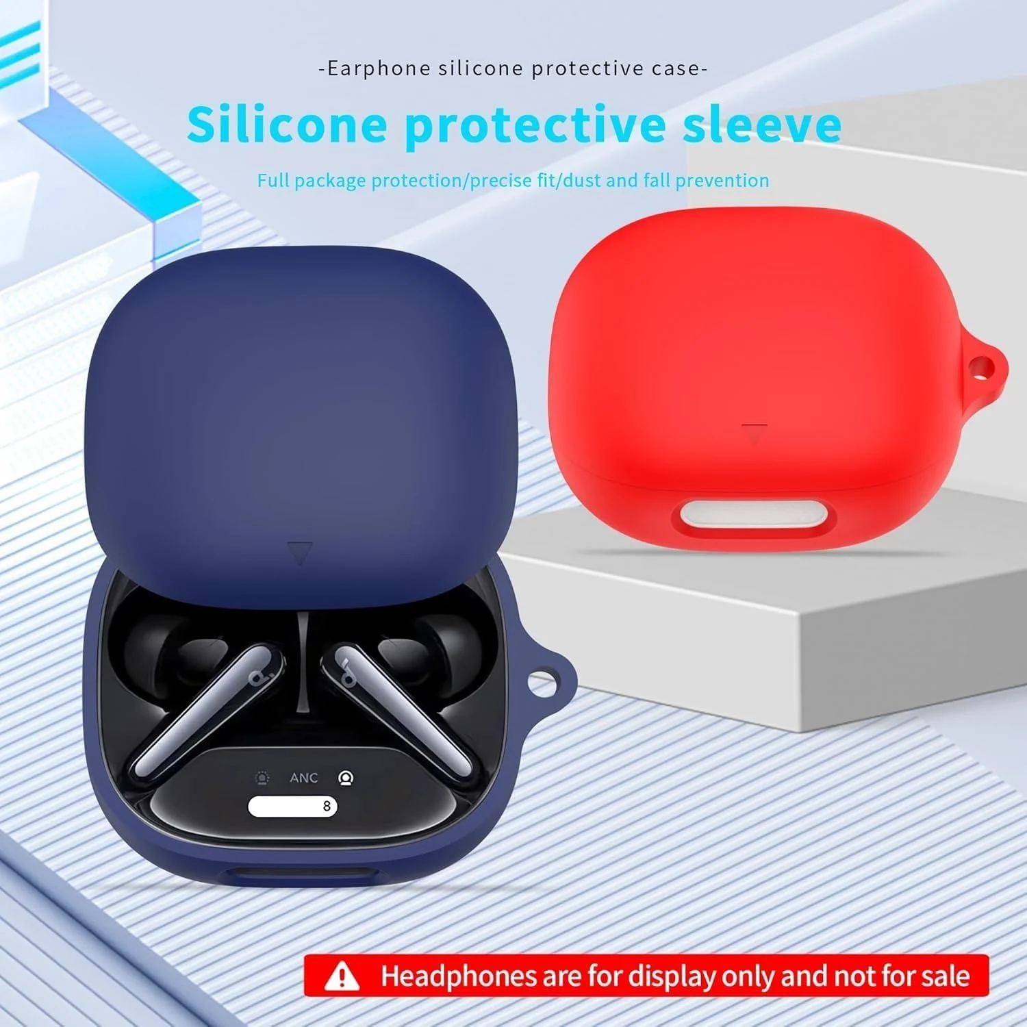 DL3 Mobilak Compatible with Anker Soundcore Liberty 4 Pro Case Cover, Soft Silicone Shockproof Protective Wireless Earbuds with Carabiner, Front LED Visible - Blue