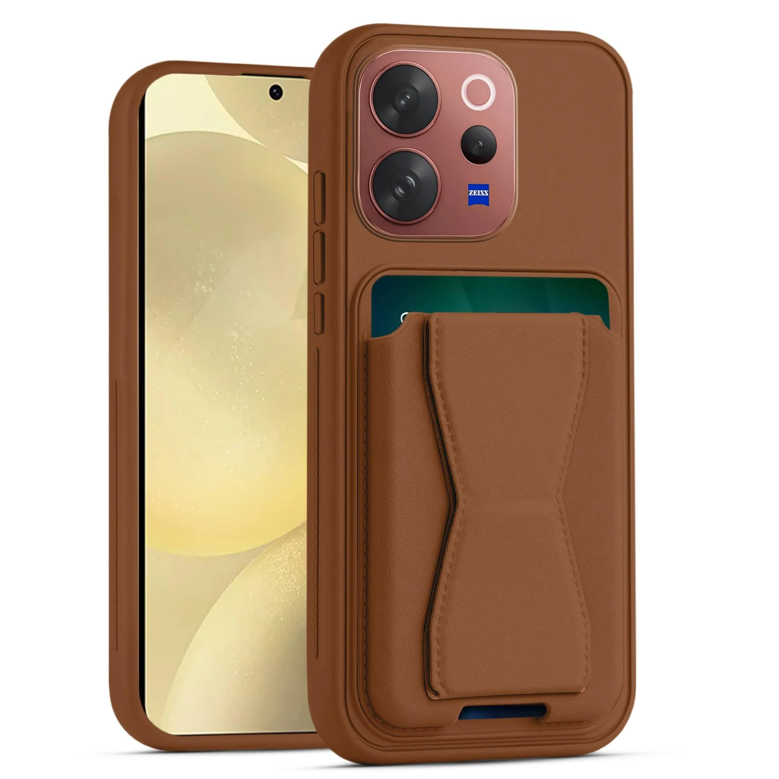 Dl3 Mobilak Leather Wallet Case Compatible with VIVO V70 5G/VIVO V70 Elite 5G, Leather Back Cover With TPU Frame, Shockproof Protective Phone Case with Card Holder Stand - Brown