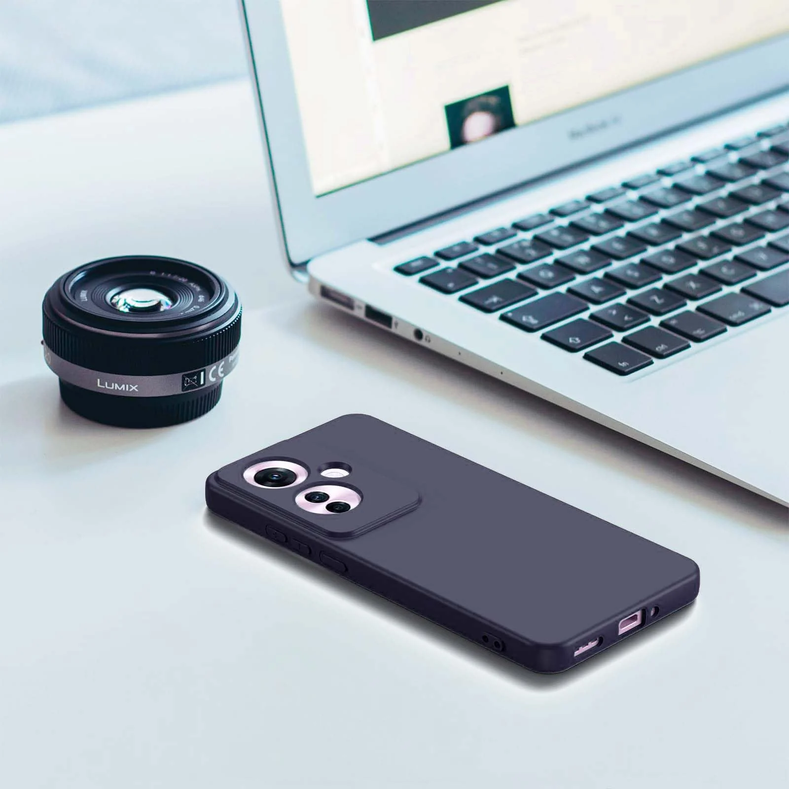 DL3 Mobilak Liquid Silicone Protective Case with Soft Microfiber Lining with Full Camera Protection for OPPO Reno11 F 5G - Midnight Blue