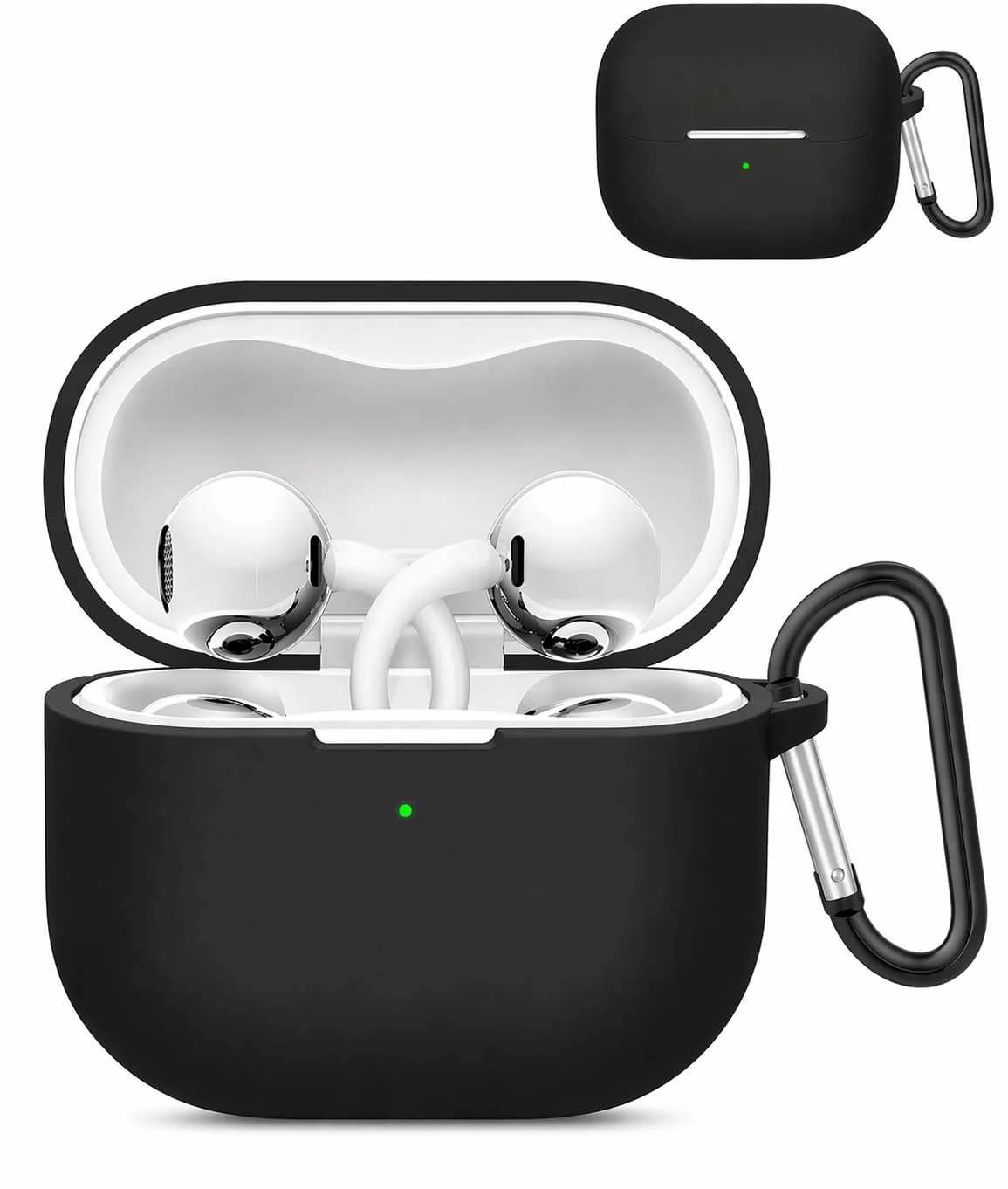 DL3 Mobilak Compatible with Huawei FreeClip 2 Case Cover, Soft Silicone Shockproof Protective Skin Case for Huawei Free Clip Wireless Earbuds with Carabiner, Front LED Visible - Black