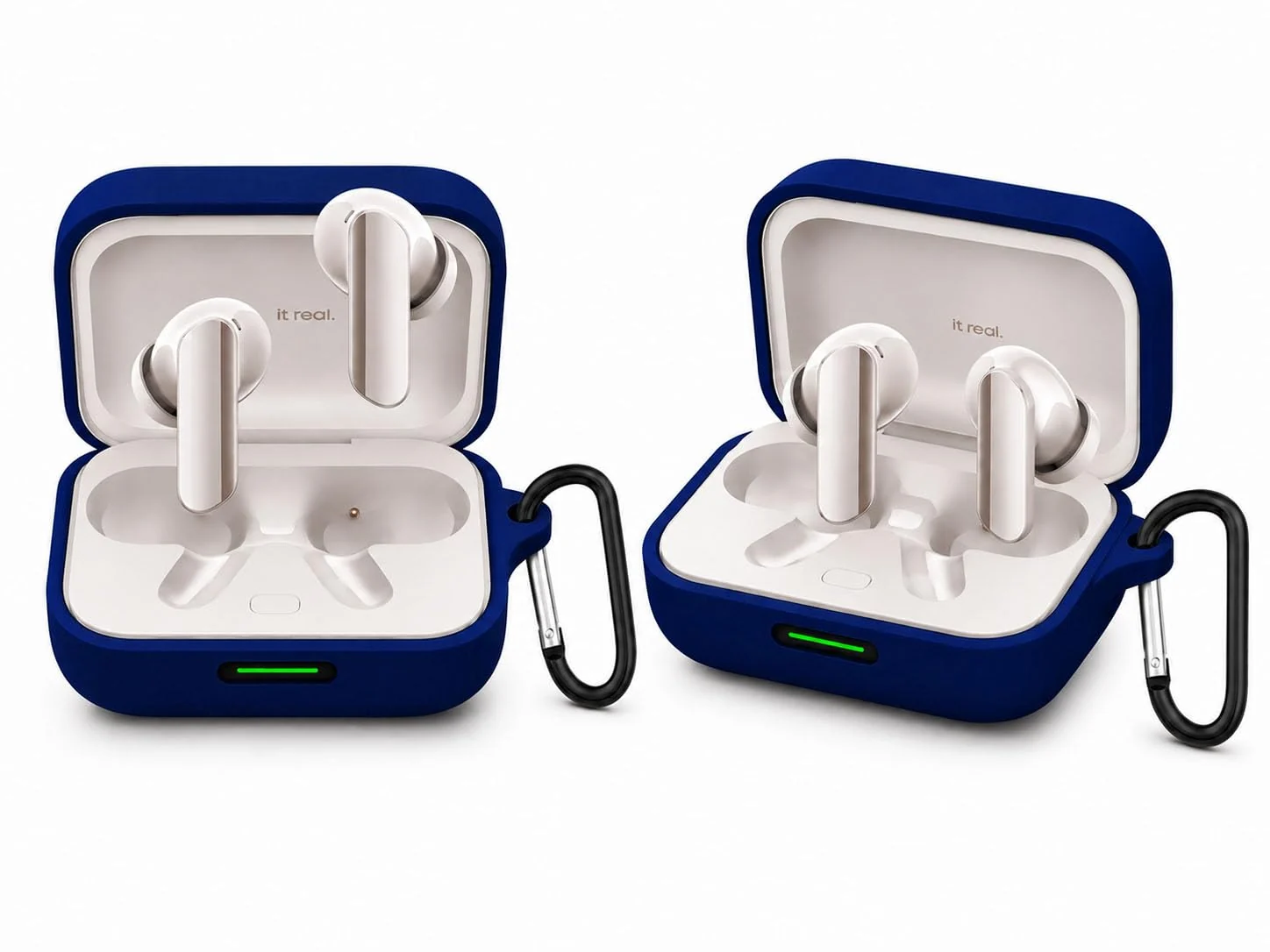 MOBIGON Soft Silicone Earbuds Case with Carabiner for Realme Buds Air 7 Pro / Air 7, Blue