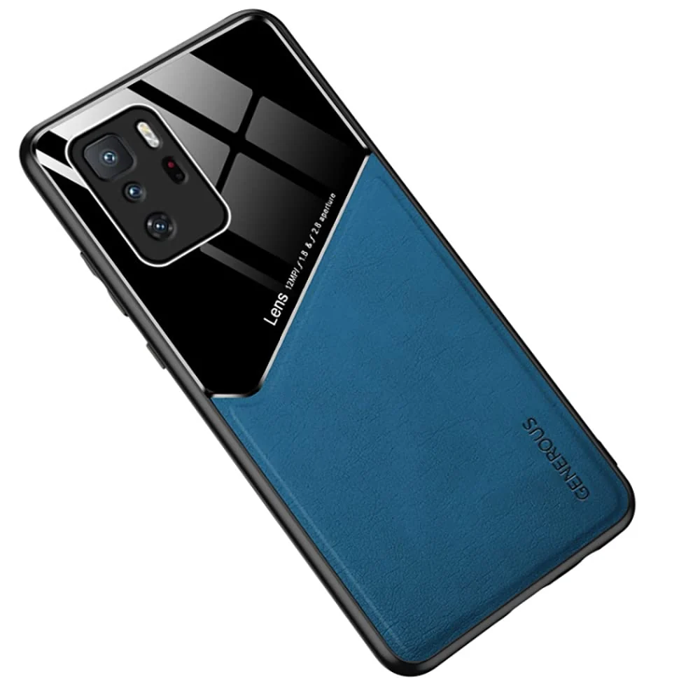 DL3 Mobilak Faux Leather and Plexiglass Protective Case with TPU Frame and Magnetic Car-Mount Support for Xiaomi Poco X3 GT / Redmi Note 10 Pro 5G - Blue
