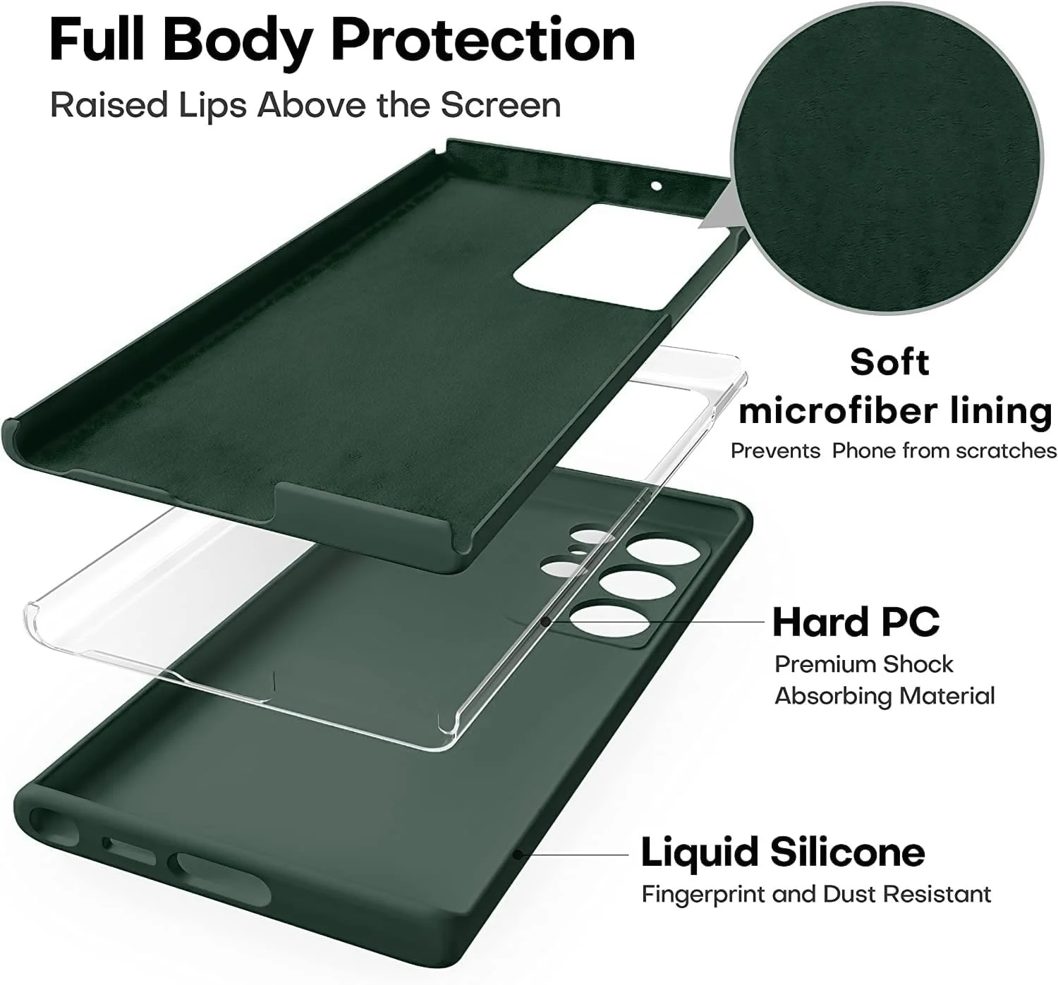 DL3 Mobilak Soft Silicone Protective Case for Samsung Galaxy S22 Ultra 5G with Microfiber Lining and Shockproof Design - Green