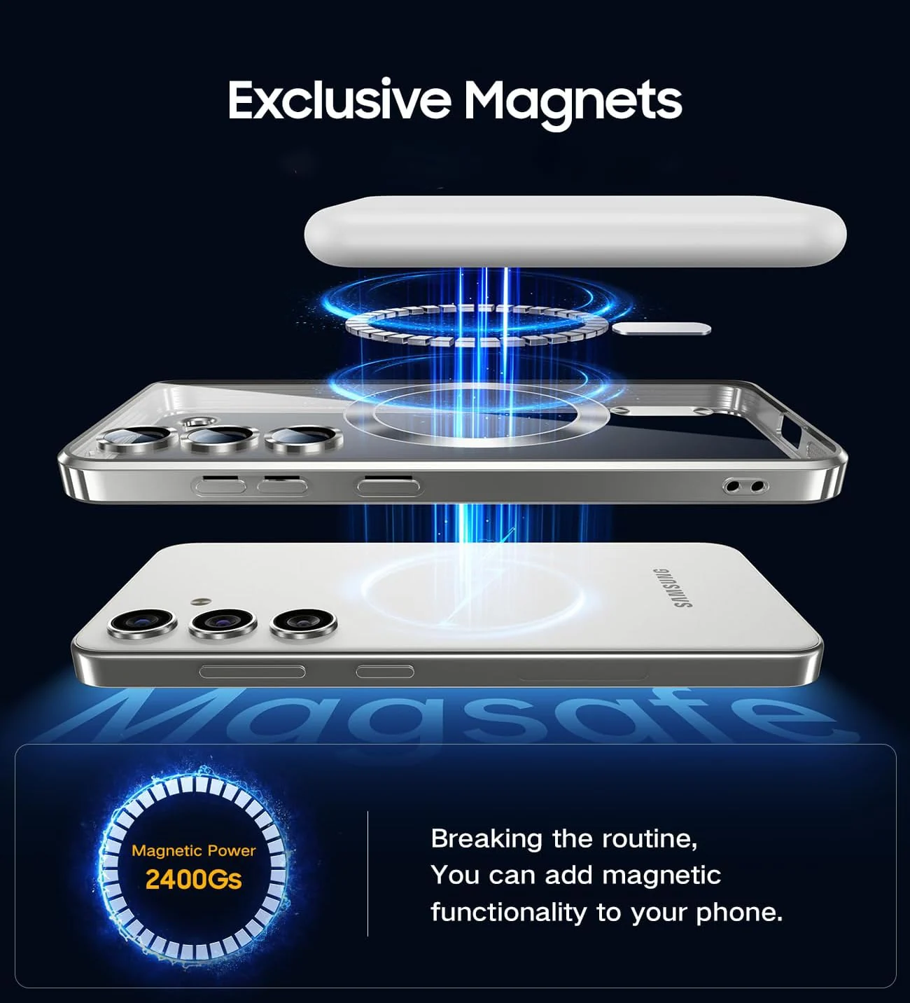 DL3 Mobilak For Samsung Galaxy A55 Magnetic Case, Compatible with MagSafe, Built-in Camera Lens Protector, Luxury Plating Soft TPU Clear Shockproof Slim Thin Cover - Silver