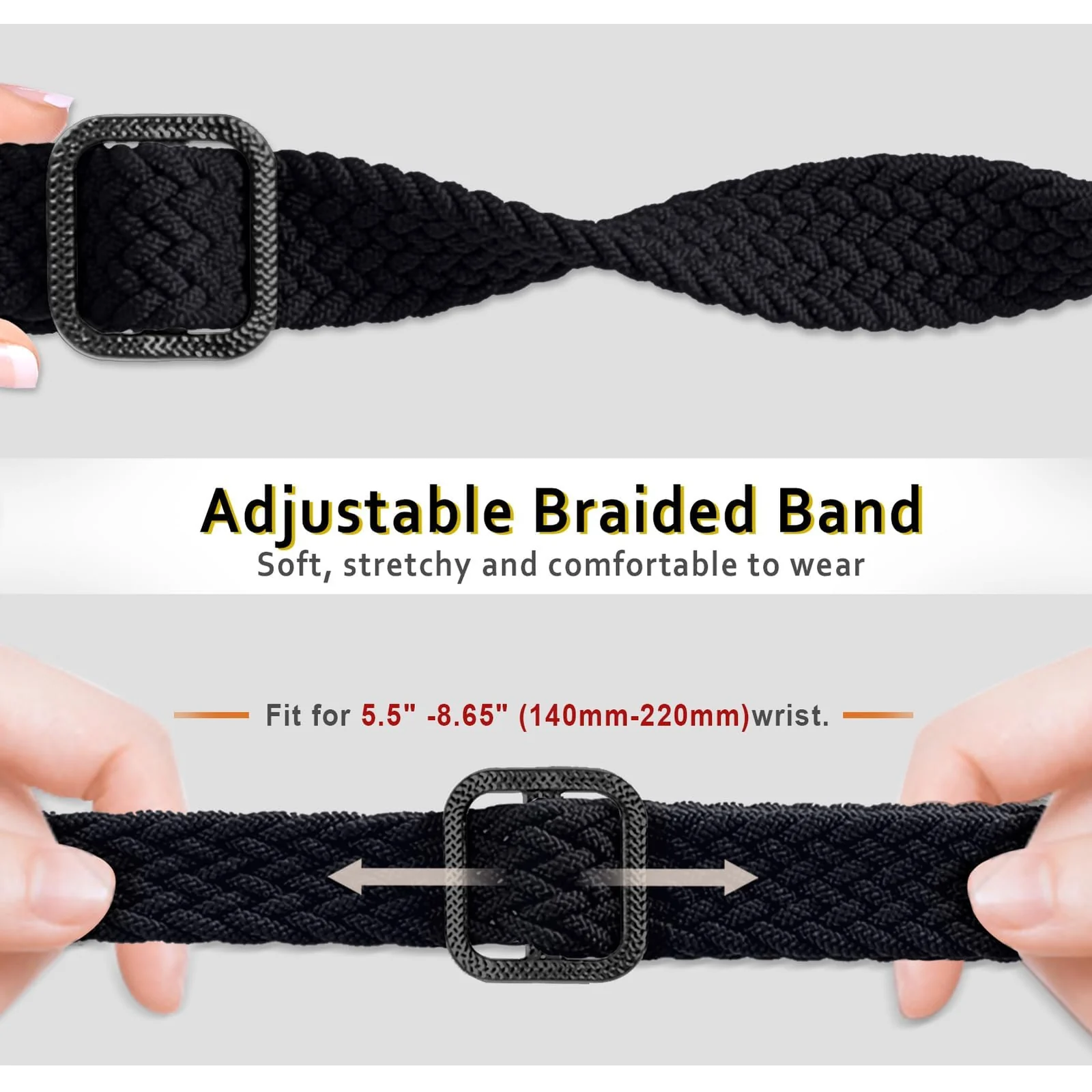 DL3 Mobilak Compatible with Xiaomi Mi Band 10/9/8 strap, Braided Solo Loop for Nylon Elastic Adjustable Replacement Wristband Compatible with Xiaomi Smart Band 8/9/10 - Black