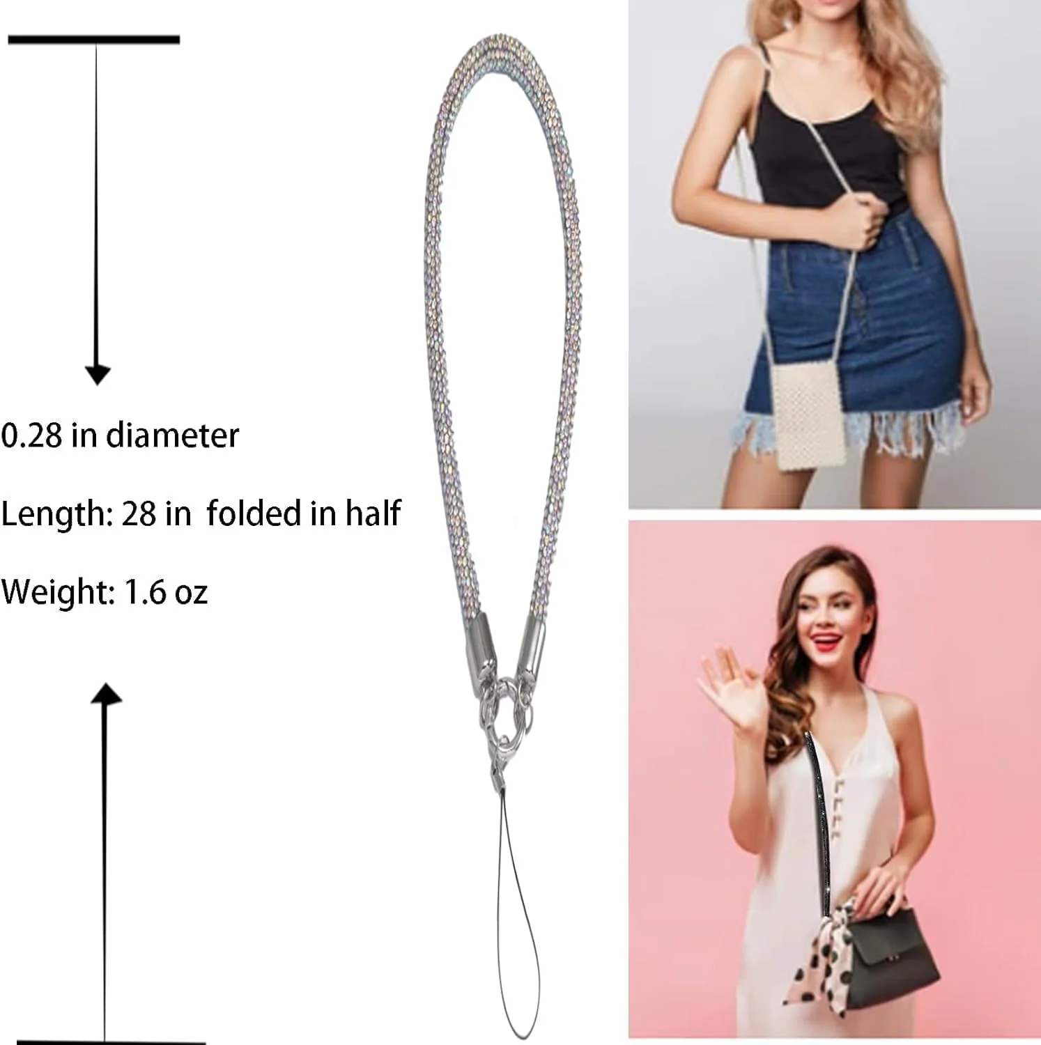 DL3 Mobilak Phone Crossbody Lanyard, Crystal Phone Lanyard with Full Rhinestone Bling Glitter, Bling Phone Strap for Most Phone, iPad, Handbag, Wallet, Phone Neck Holder for Women - Colourful