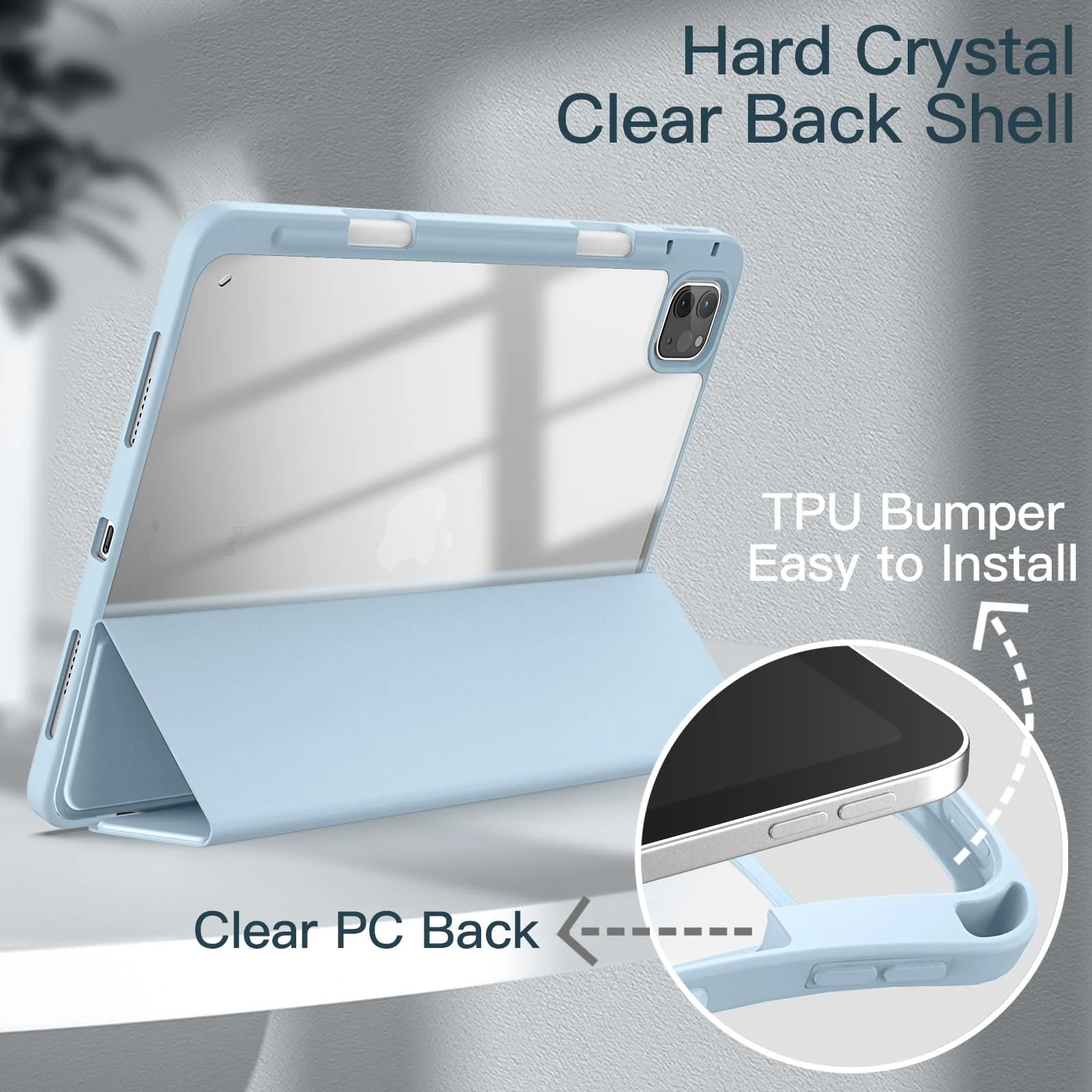 DL3 Mobilak Xiaomi Redmi Pad SE 11 inch Tablet 2023 Case with Pen Holder, Soft TPU Back Trifold Stand Protective Smart Cover Flip, Auto Wake & Sleep - Sky Blue