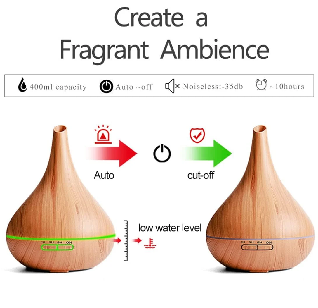 Mobigon Essential Oil Diffuser, Aromatherapy Diffuser 500ml with Remote Control, 4 Timer & Auto-Off Safety Switch, 7 Color LED Lights Mode, 10 Hours Quiet Humidifier for Bedroom - B.Light Woody