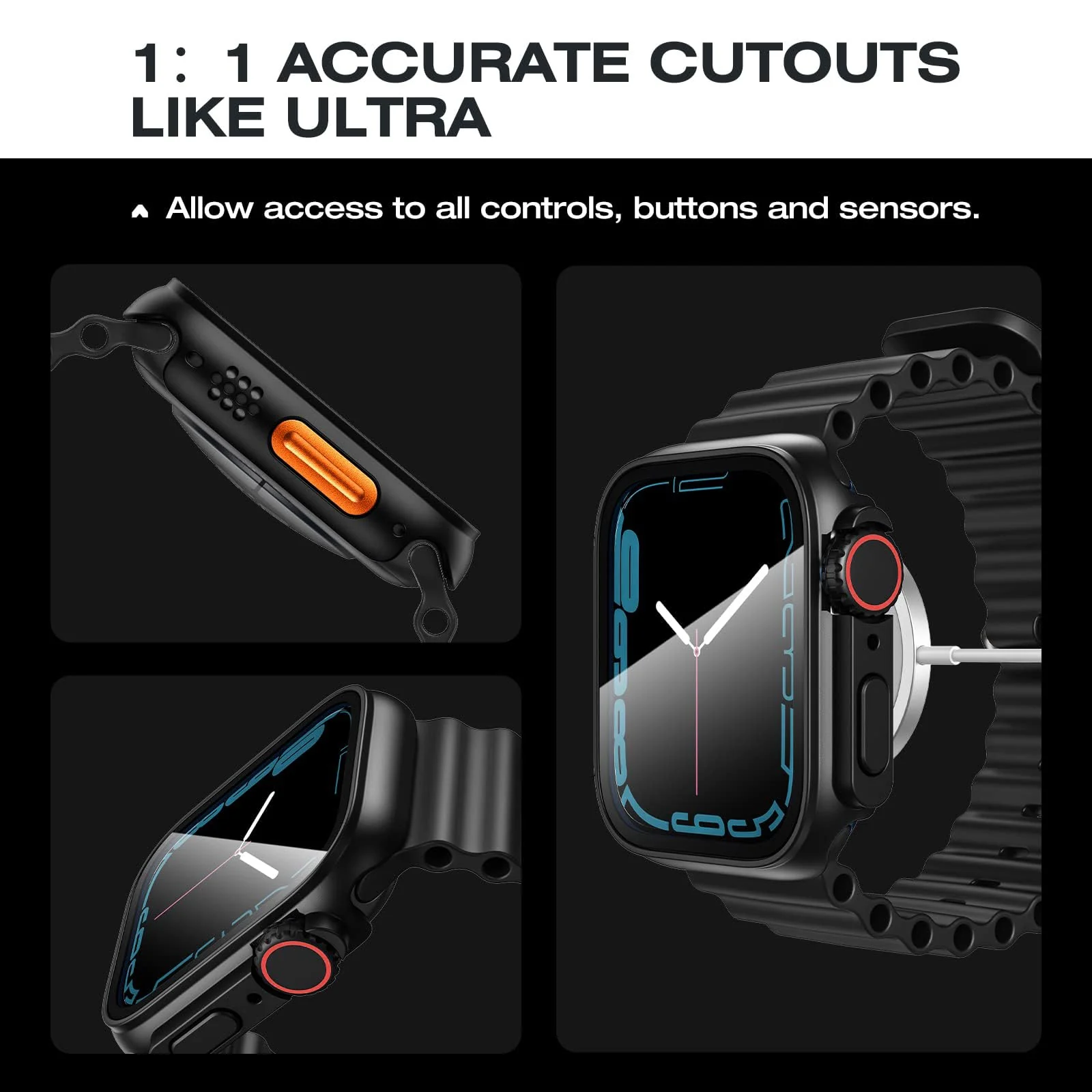 DL3 Mobilak for Apple Watch 41mm Screen Protector Case, [ Looks Like Ultra Protector Case ] Built-in Tempered Glass Screen Unique Design Case Cover for iWatch 41mm Series 9 8 7 - Black