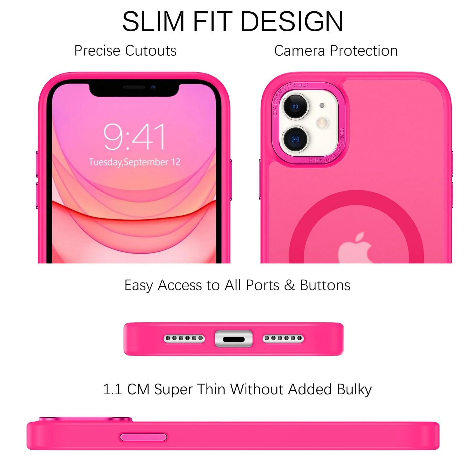 DL3 Mobilak Case for iPhone 11 (6.1 inch) Case Magnetic Translucent Matte Phone Cases [Compatible with MagSafe] Thin Slim Fit Shockproof Hard Protective Cover for Men Girls - Hot Pink