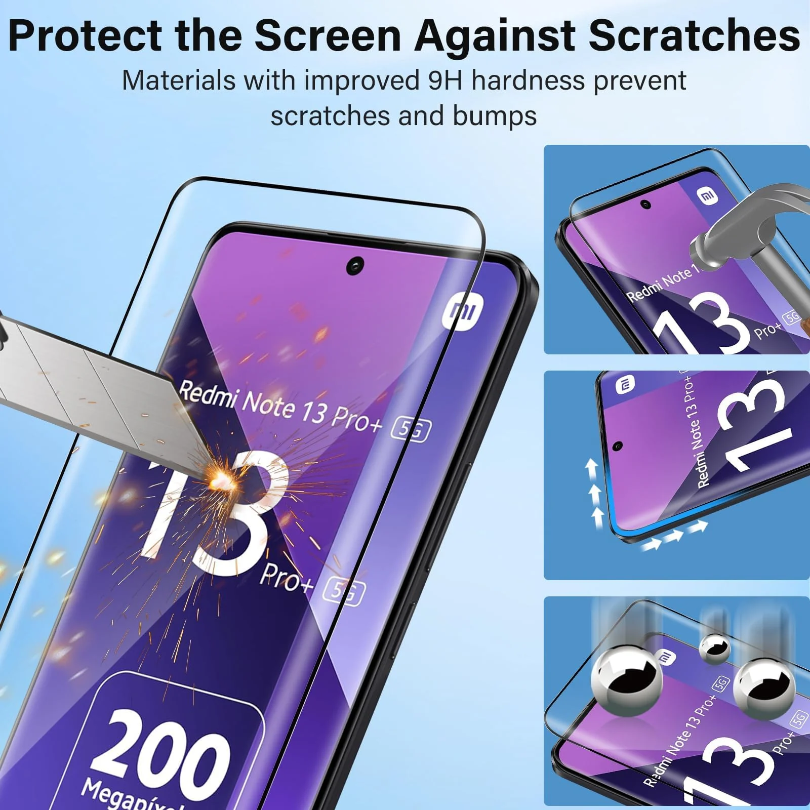 DL3 Mobilak Screen Protector for Xiaomi Redmi Note 13 Pro+ Plus, Tempered Glass Screen Saver Premium HD Protective, Scratch Resistant, NO-Bubble, 9H Hardness, Full Coverage Film - Clear
