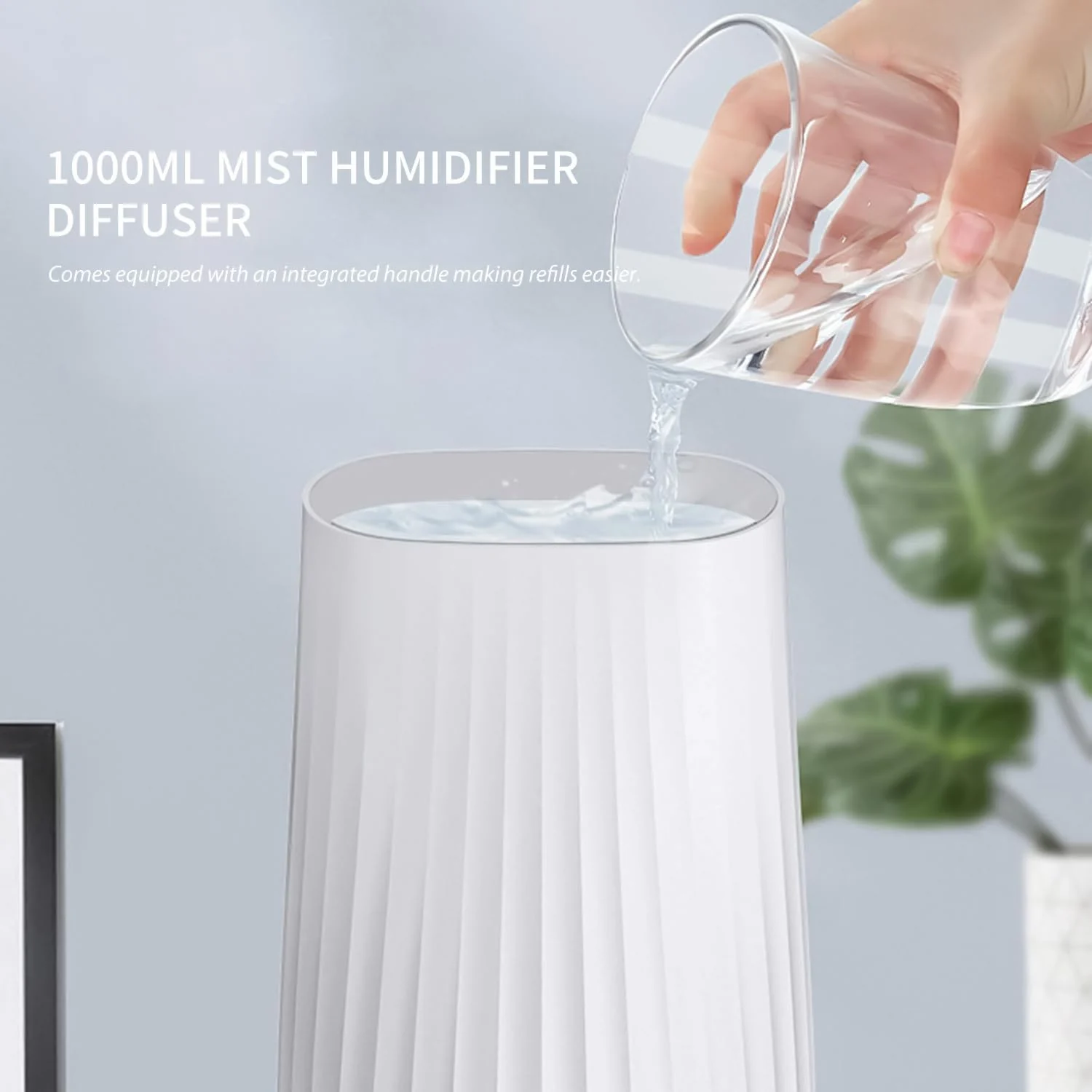 Mobigon Wood Cool Mist Ultrasonic Humidifier for Room Moisture, Aroma Diffuser for Home, 1000ml Essential Oil Diffuser with 7 Colorful Night Light, Auto Shut-Off, Home, Office - White
