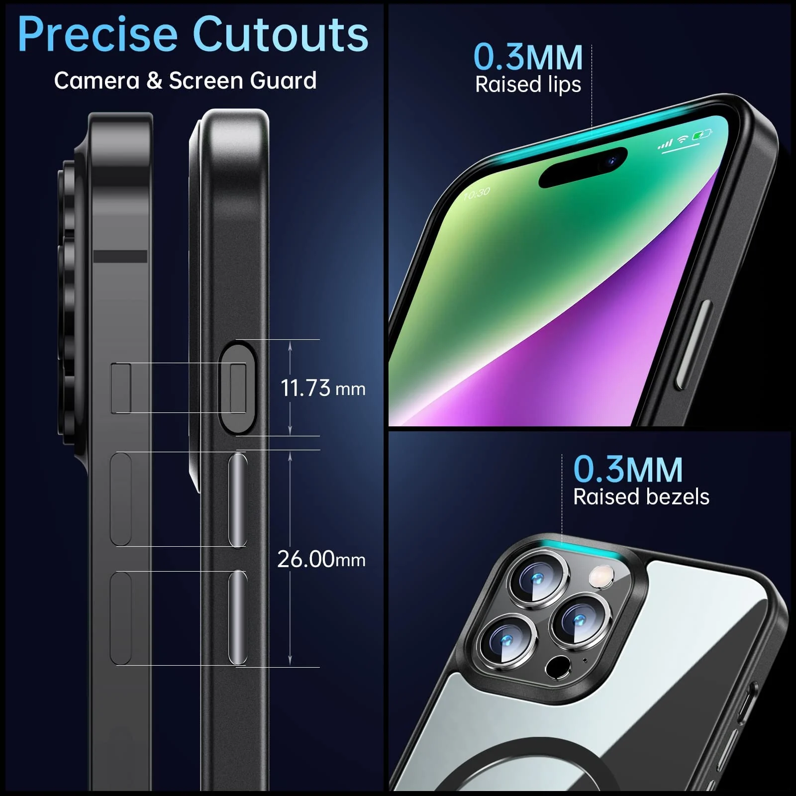 DL3 Mobilak Clear TPU Case for iPhone 15 Pro (6.1 Inch), Compatible with MagSafe accessories, Shock-absorbing protection, Anti-fingerprint finish - Black