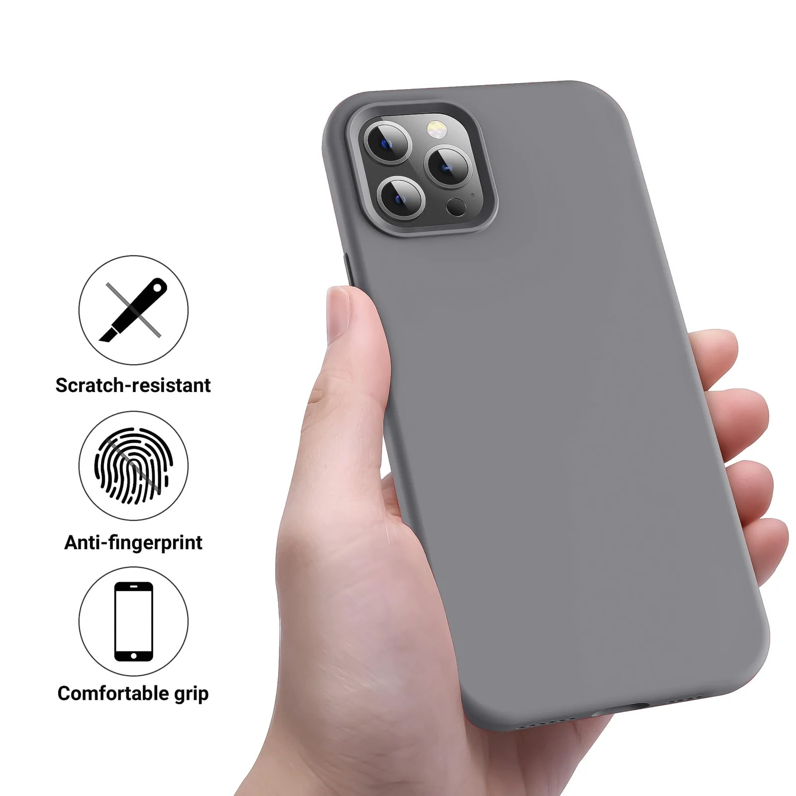 DL3 Mobilak Liquid Silicone Protective Case for iPhone 13 Pro Max (6.7 Inch) with Camera Protection and Microfiber Lining - Dark Gray