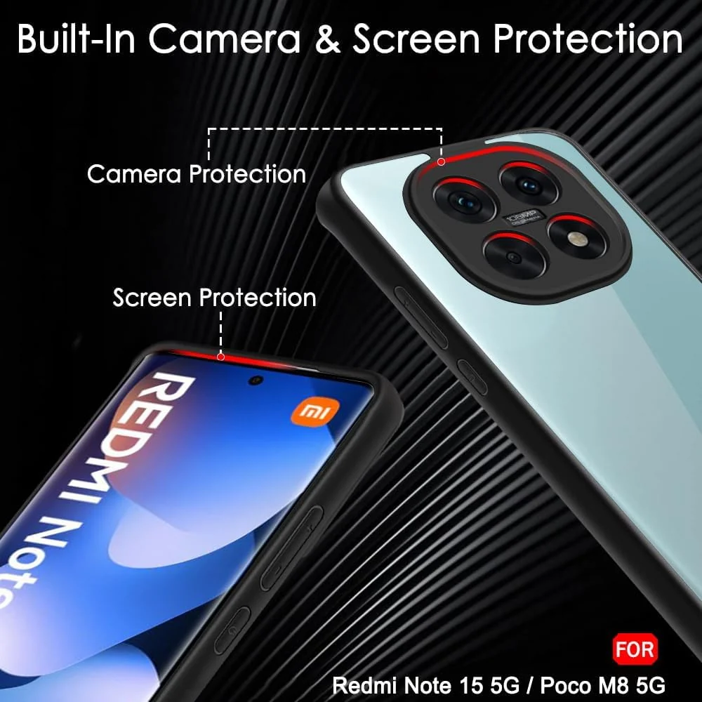 DL3 Mobilak Clear TPU Case for Xiaomi Redmi Note 15 4G / 5G / Poco M8, Camera protection, Shock-absorbing protection, Scratch-resistant surface - Black