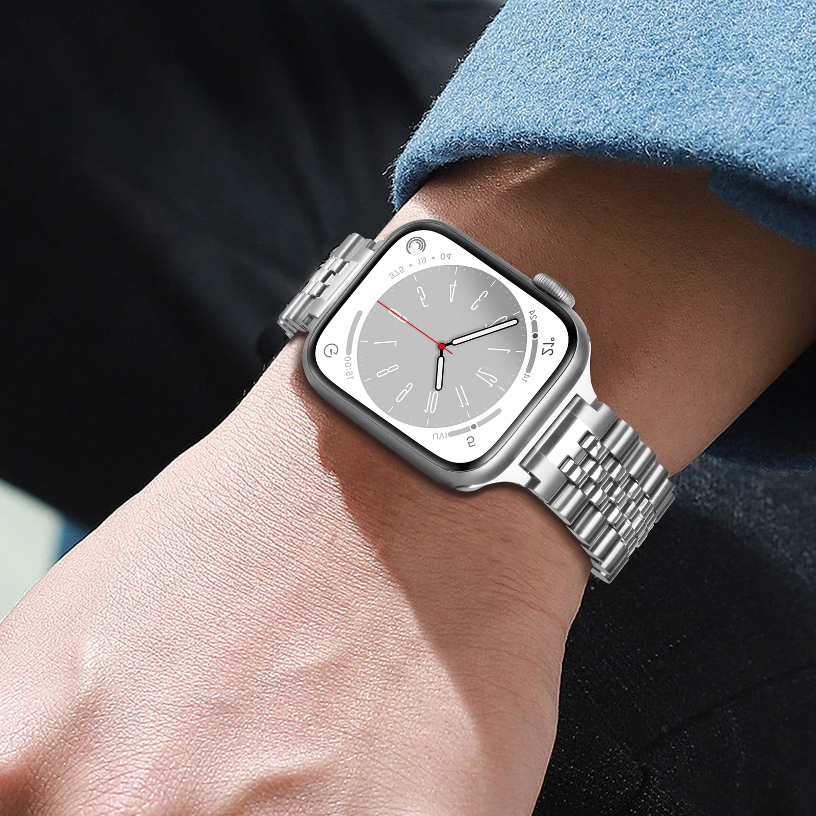DL3 Mobilak Band For Apple Watch Ultra Band 49mm 45mm 44mm 42mm 41mm 40mm 38mm, Metal Stainless Steel Strap for Apple Watch Series 8 Ultra 7 6 5 4 3 2 1 Se (A. , 42MM/44MM/45MM/49MM) - A.Silver