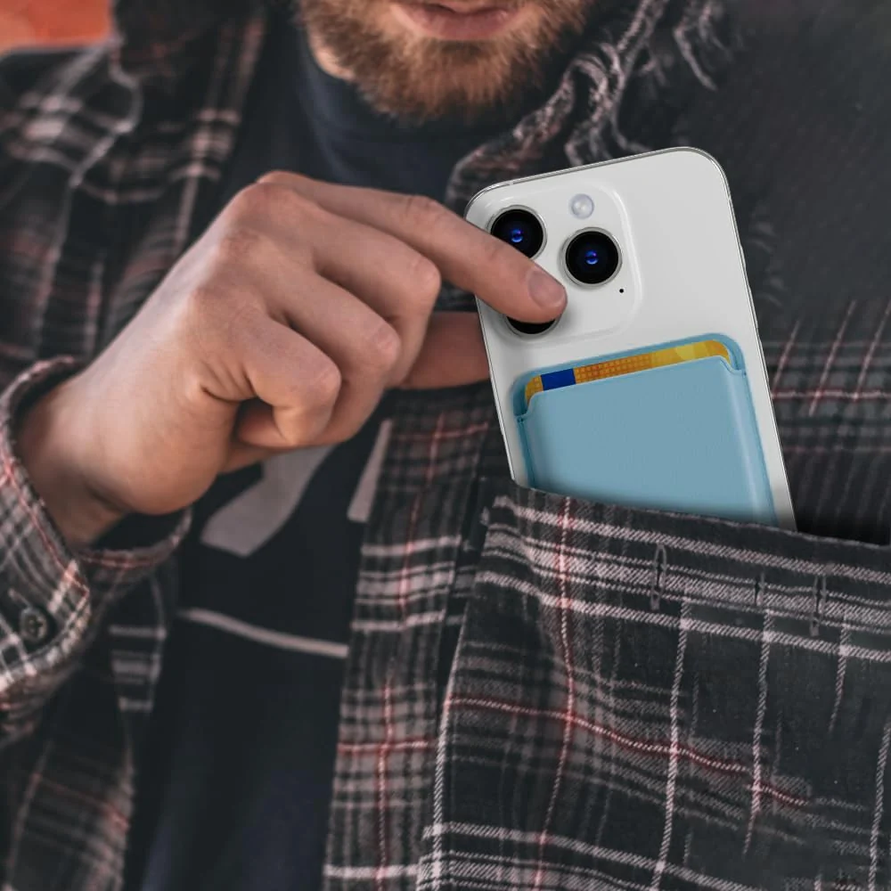 DL3 Mobilak Magnetic Card Holder Phone Wallet for iPhone 16/15/14/13/12 Series with MagSafe, Wallet for iPhone 16 15 14 Pro Max Plus Series, MagSafe 3 Wallet for iPhone 13 12 Pro Max Mini Series - Light Blue