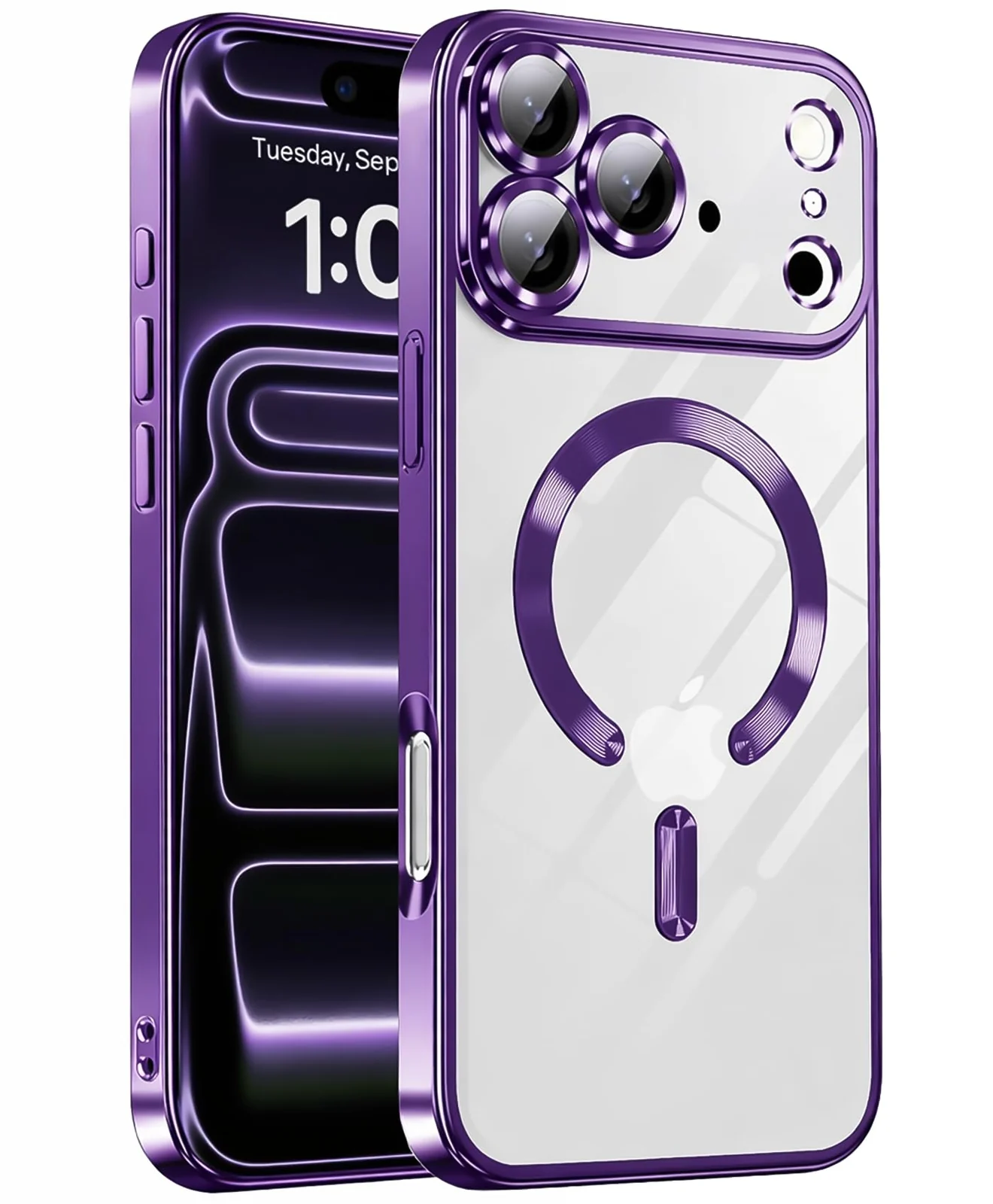 DL3 Mobilak Clear MagSafe-Compatible Magnetic Case for iPhone 17 Pro Max with Camera Protection and Magnetic Car-Mount Support - Purple