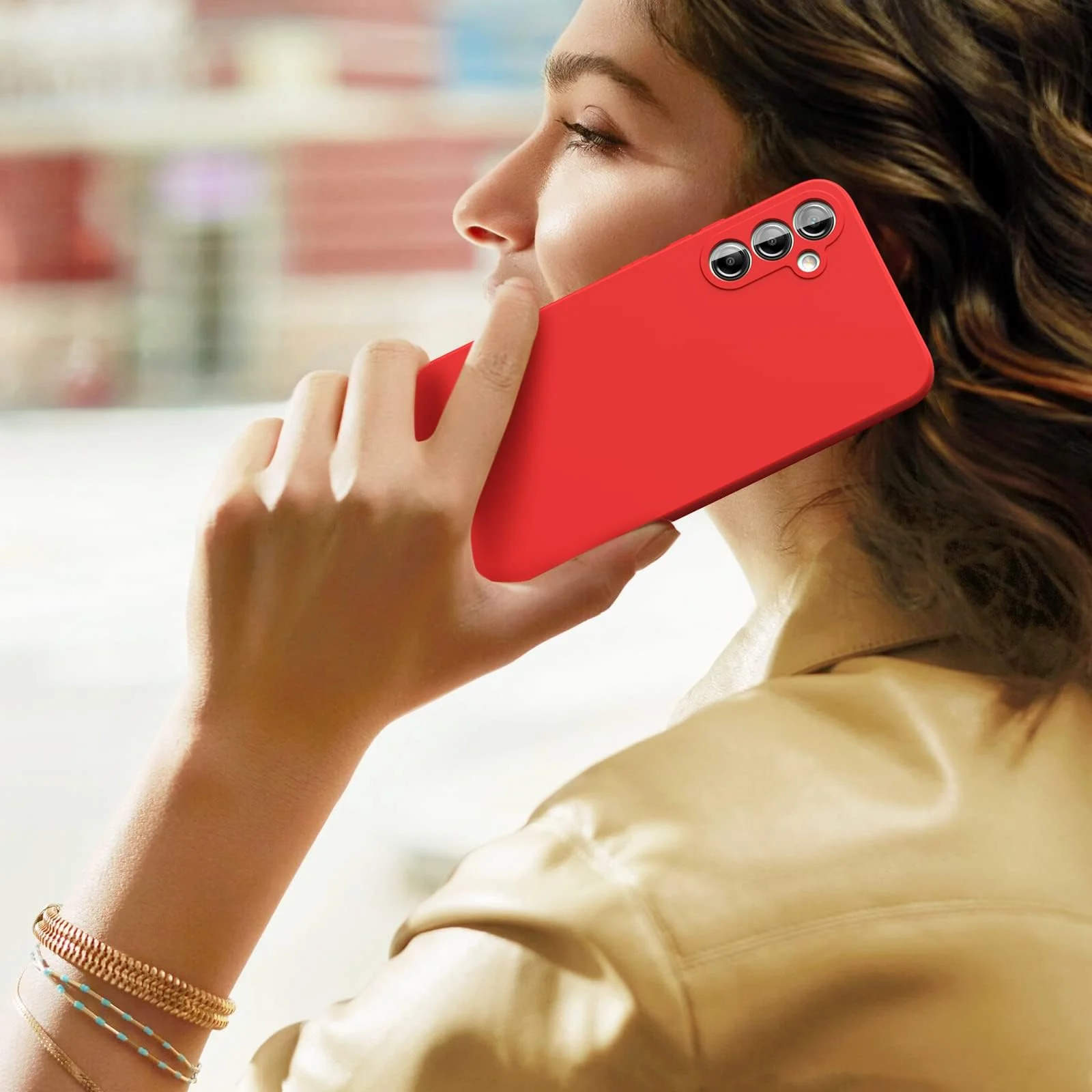 DL3 Mobilak Silicone Protective Case for Samsung Galaxy A14 5G, Shock-absorbing protection, Scratch-resistant surface, Soft microfiber lining - Red