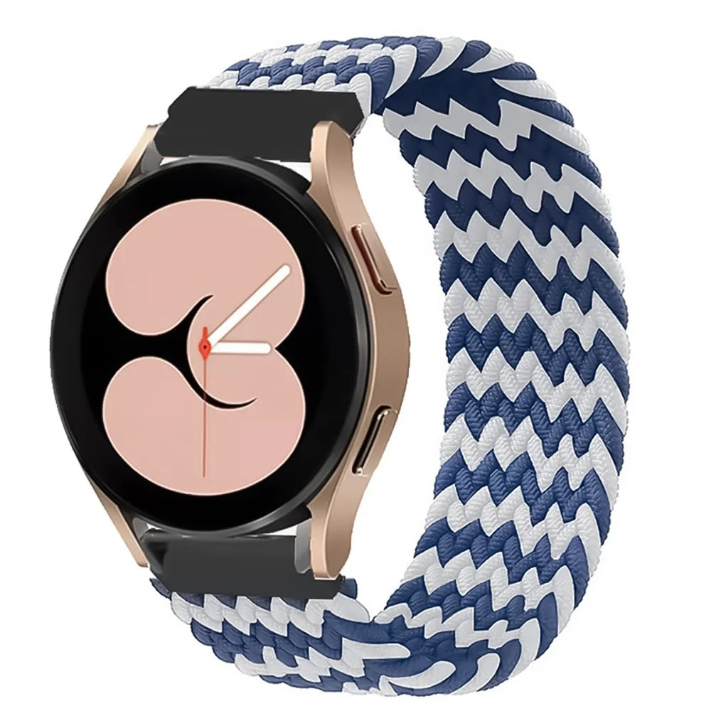 DL3 Mobilak Band 20MM Nylon Braided Solo Loop Strap For Samsung Gear Sport/Watch 6/5/4 40mm 44mm/Watch 6 Classic 43mm 47mm/ 5 Pro 45mm/active 2 40mm 44mm (White Blue, Small), unisex-adult - Black