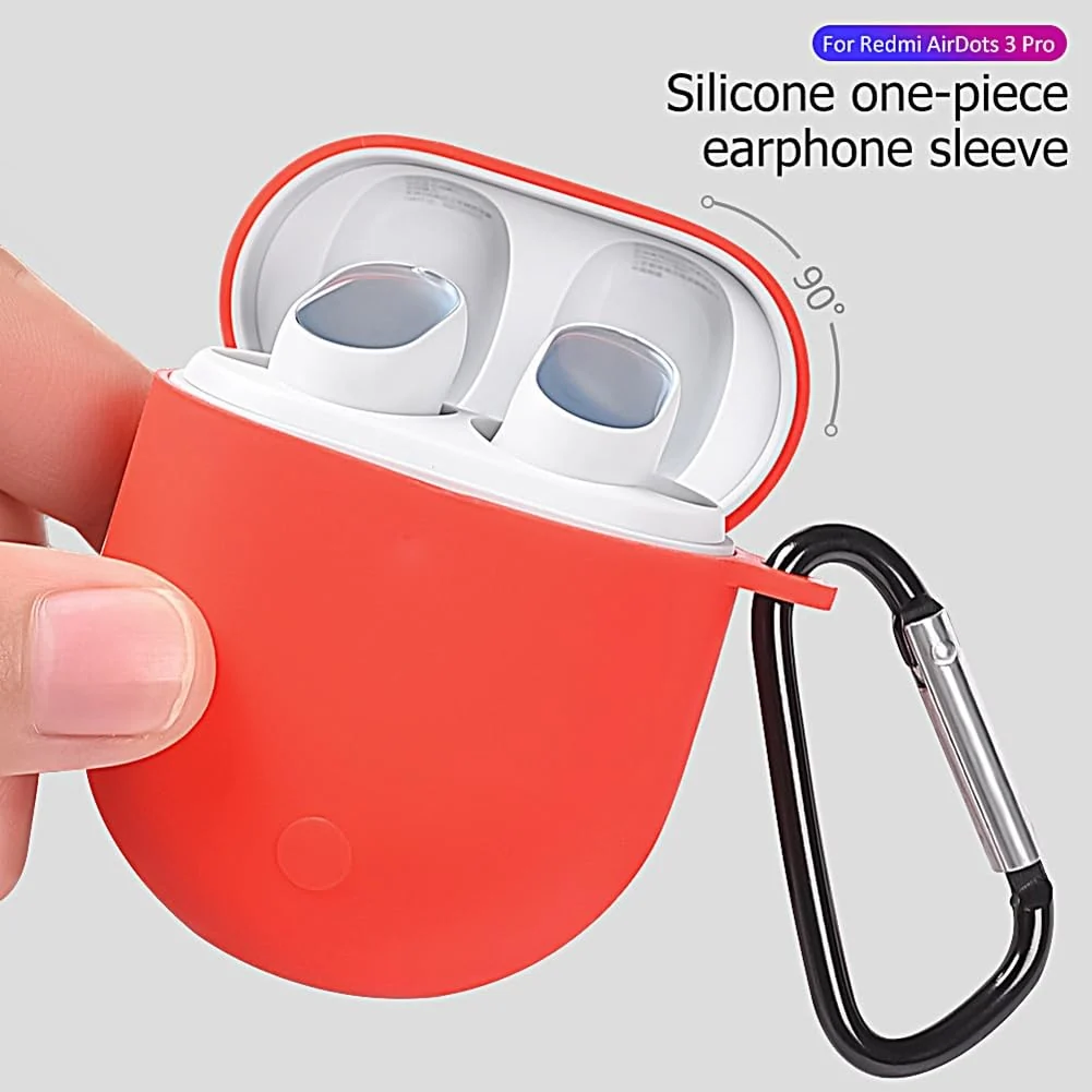 DL3 Mobilak Silicone Case Compatible with Xiaomi Redmi Buds 4 Earbuds, Soft Silicone Protective Case Cover, Shockproof Sleeve with Carabiner - Red