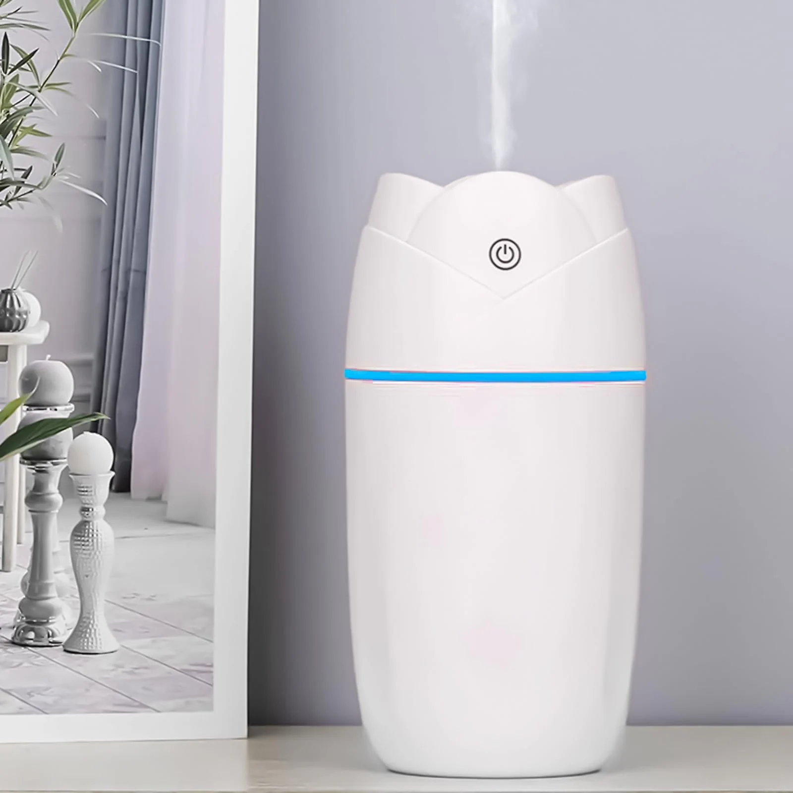 Mobigon Wood Cool Mist Ultrasonic Humidifier for Room Moisture, Aroma Diffuser for Home, 300ml Essential Oil Diffuser with 7 Colorful Night Light, Auto Shut-Off, Home, Office, car - A.White