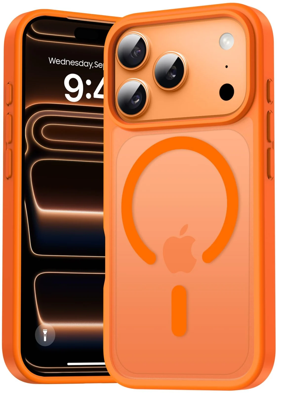 DL3 Mobilak Matte MagSafe-Compatible Magnetic Case for iPhone 17 Pro Max with Camera Protection and Magnetic Car-Mount Support - Orange
