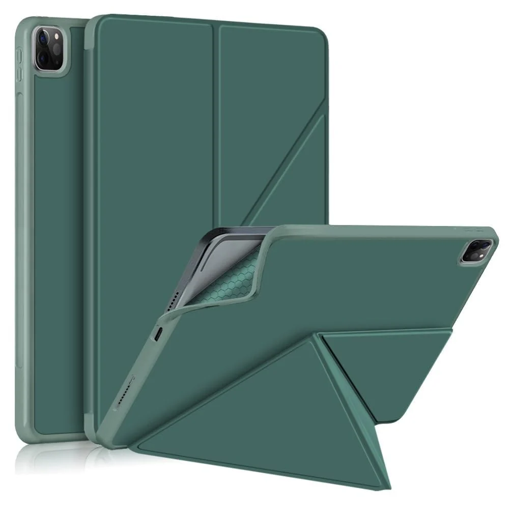 DL3 Mobilak Compatible with iPad Pro 12.9 Inch Case 2022/2021/2020(6th/5th/4th Gen) Case, Smart Stand, Pencil Holder, Shockproof Slim Lightweight Leather Cover, Modern Abstract Design - Green
