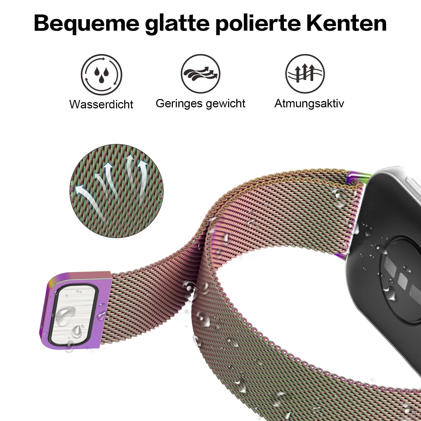 DL3 Mobilak Bracelet Compatible with Huawei Watch Fit 3, Stainless Steel Replacement Straps, Mesh Metal Watch Strap, Magnetic Adjustable Replacement Strap For Huawei Watch Fit3 - Colorful