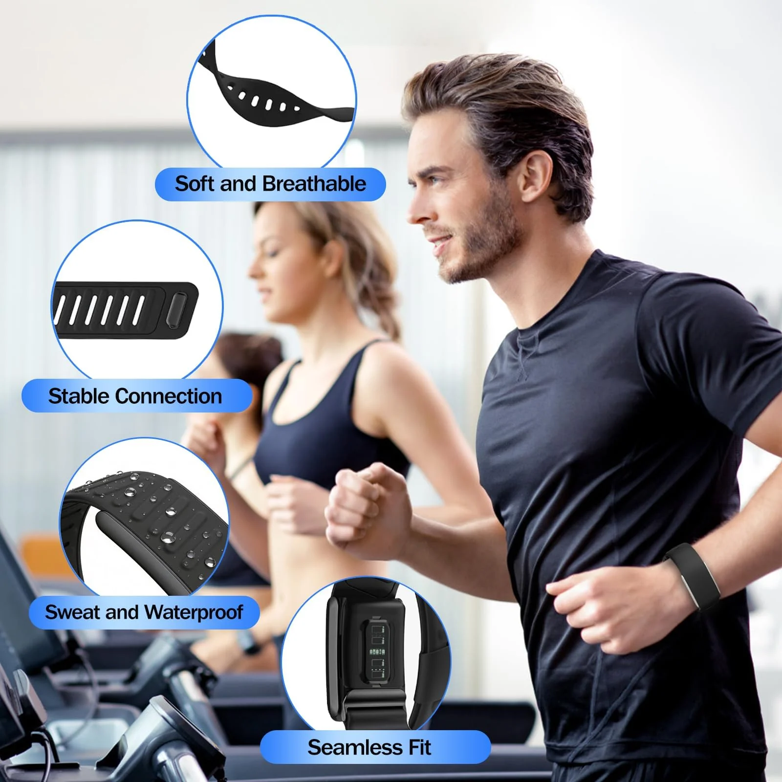 MOBIGON Breathable Silicone Sport Strap for WHOOP 4.0, Black