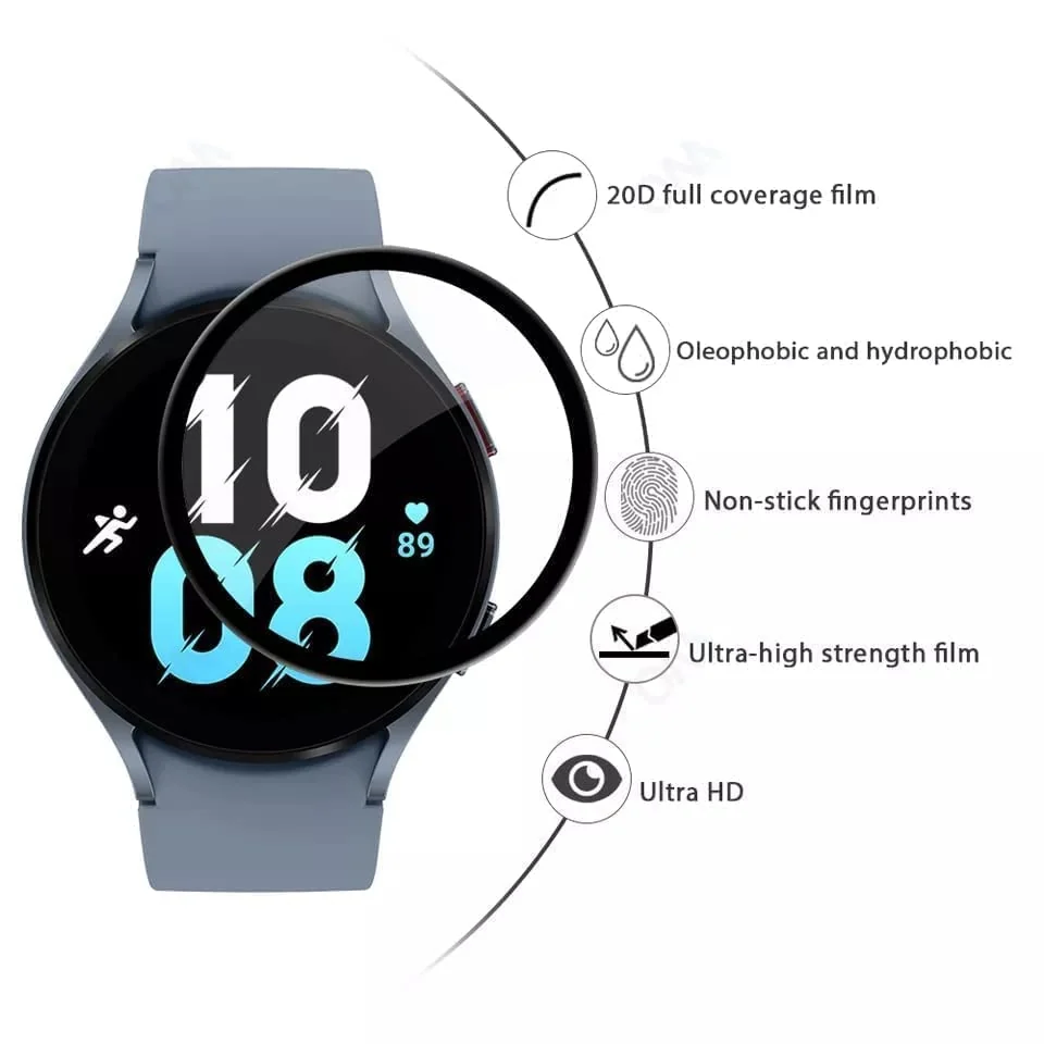 DL3 Mobilak Screen Protector For Samsung Galaxy Watch 5 44mm / Watch 4 44mm, 3D Curved Soft Edge Protective Film [Anti-Scratch] [Bubble Free] [Ultra Shatterproof] [High Sensitive] (Not Glass) - Black