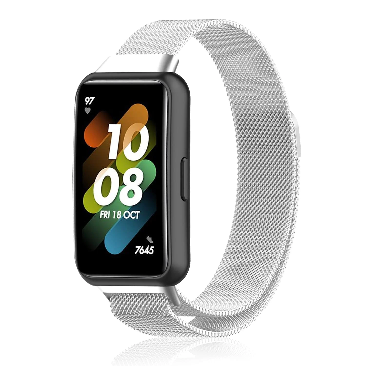 DL3 Mobilak Strap for Huawei Band 7/ Honor Band 7, Metal Woven Stainless Steel Magnetic Replacement Strap, Classic Adjustable Watch Strap Compatible with Huawei Watch Band 7 Bracelets - Silver