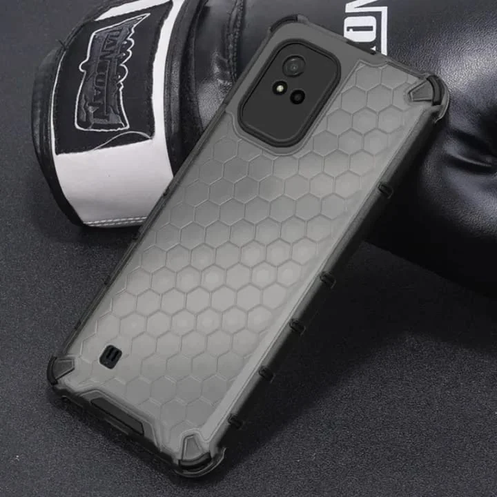 DL3 Mobilak Honeycomb Protective Case for realme Narzo 50i, realme C20 / C11 2021, Shock-absorbing protection, Transparent design, Slim, lightweight profile - Black