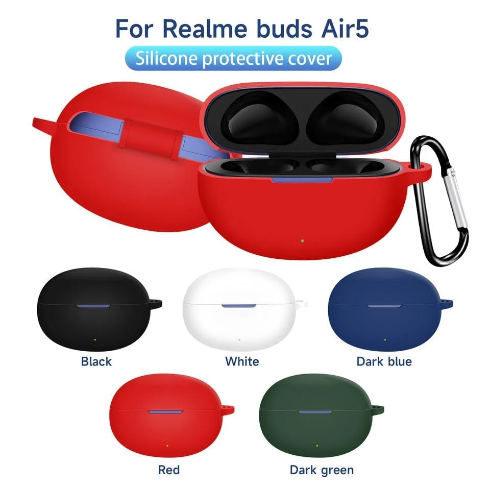 DL3 Mobilak Silicone Cover Case Compatible with realme Buds Air 5 Portable Protective Case Cover With Keychain - Blue