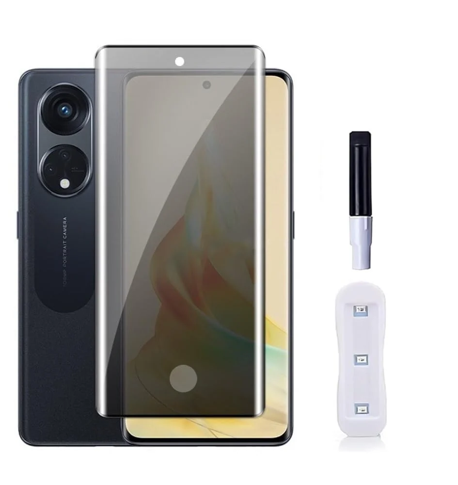 DL3 Mobilak Screen Protector for OPPO Reno 8T 5G Glass Fingerprint Reader Support 3D Curved Anti-Spy Tempered Glass Screen Protector - Privacy