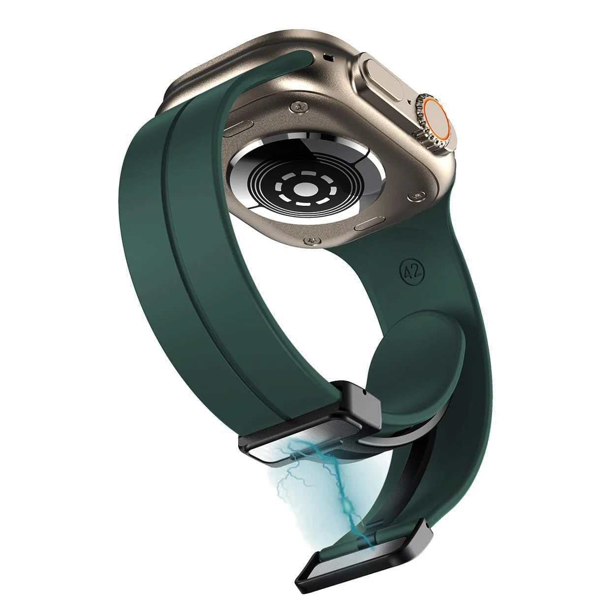 DL3 Mobilak Silicone Magnetic Band with Case For Apple Watch Ultra 49mm, Soft Sport Silicone Replacement Wristband Strap with Protective Bumper Cover for Apple Watch Ultra 2 Ultra 49mm - Green