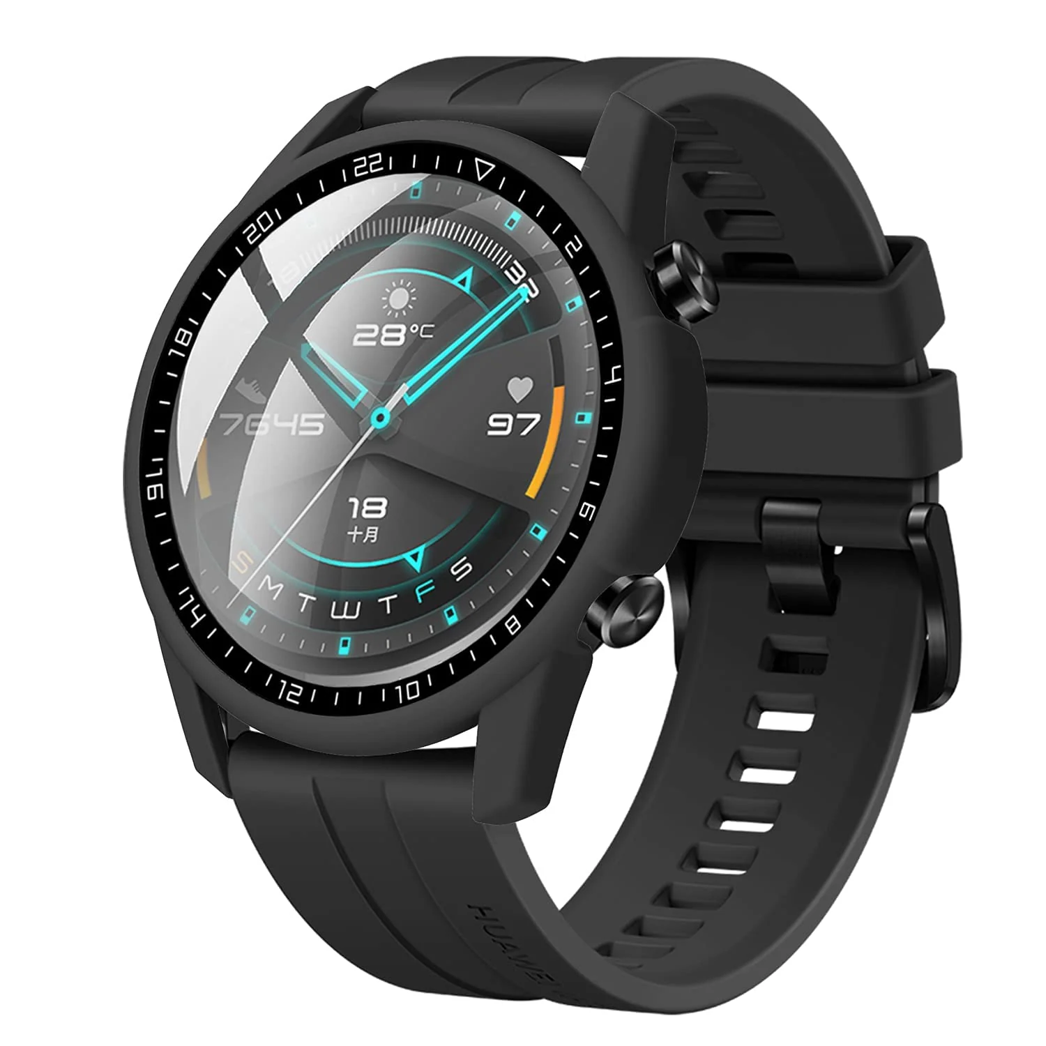DL3 Mobilak Case Compatible with Huawei Watch GT2 46mm PC Cover with Bezel Tempered Glass Protection, Ultra Thin Full Protection for Huawei Watch GT 2 46 mm Protective Case - Black