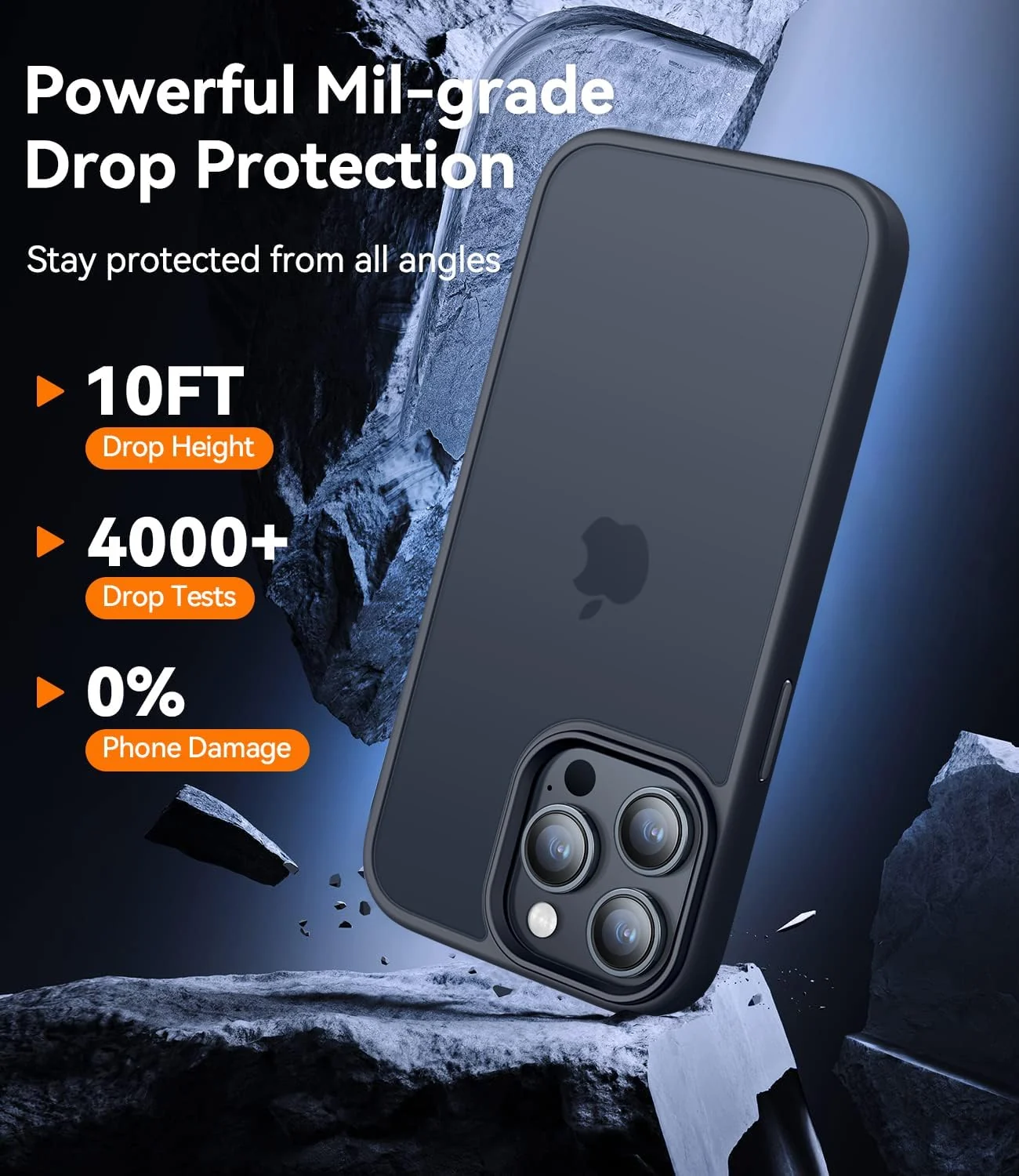 DL3 Mobilak Translucent Matte Case for iPhone 13 Pro / iPhone 14, Supports wireless charging, Camera protection, Shock-absorbing protection - Black