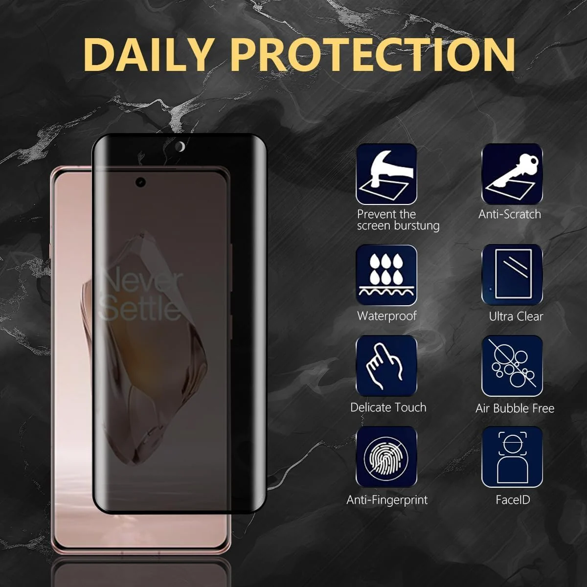 DL3 Mobilak Screen Protector for OnePlus 12R UV Glass Fingerprint Reader Support 3D Curved Anti-Spy Tempered Glass Screen Protector - Privacy