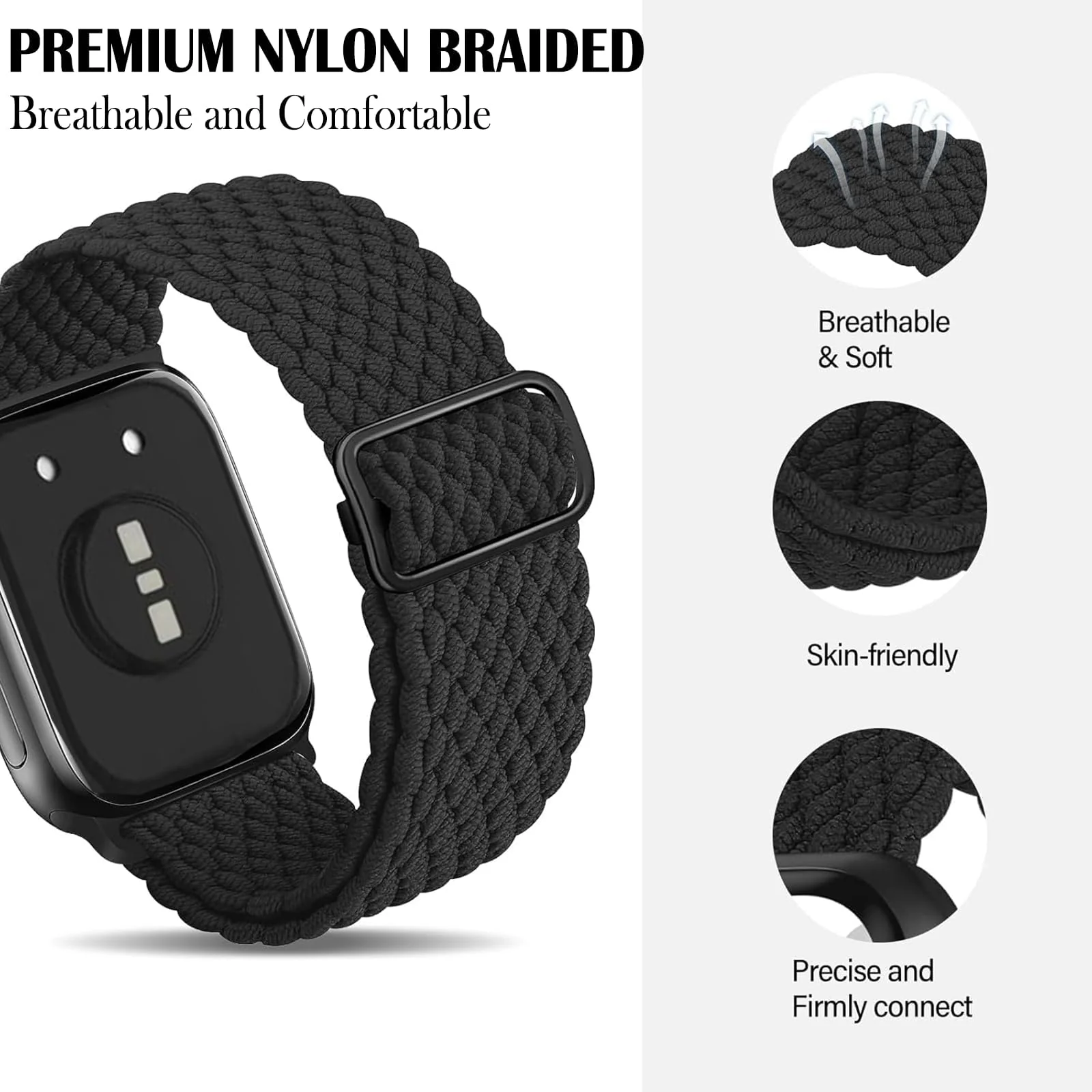 DL3 Mobilak Replacecment Band Compatible with Huawei Watch Fit 3 for Women Men, Adjustable Braided Bands Straps Elastics Sport Wristband Nylon Band Compatible with Huawei Watch Fit 3 Strap - Black