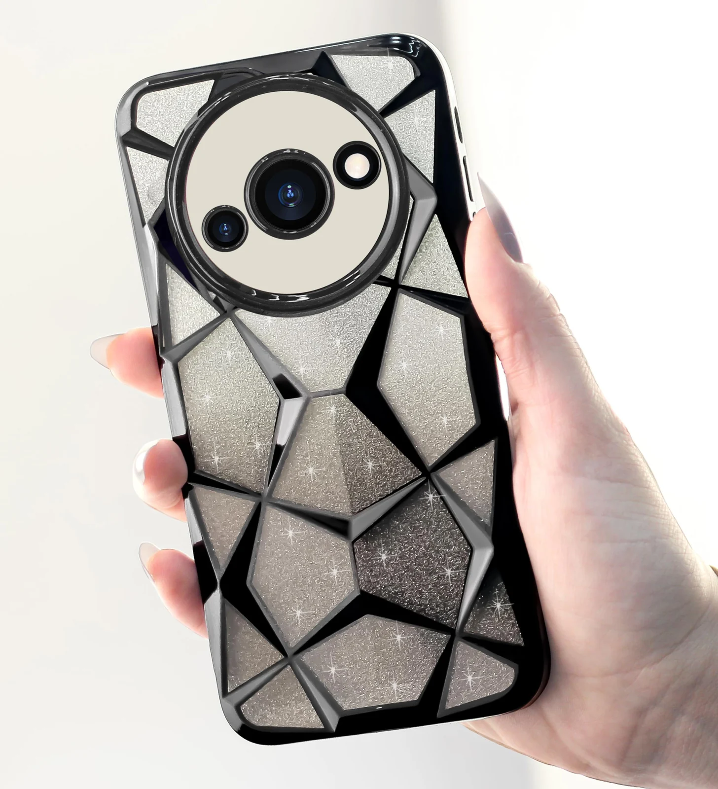 DL3 Mobilak Compatible with Xiaomi Redmi A3 / Redmi A3x Case Plating Bling Gradient Glitter Clear Cover Soft TPU Silicone Cute Camera Protection Shockproof Back for Women Girls Case - Black