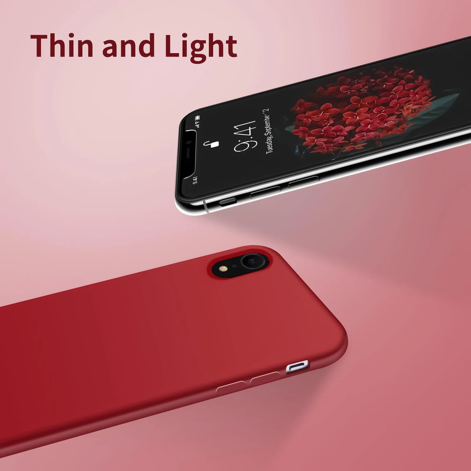 DL3 Mobilak Liquid Silicone Case for iPhone XR, Shock-absorbing protection, Scratch-resistant surface, Soft microfiber lining - Dark Red 2